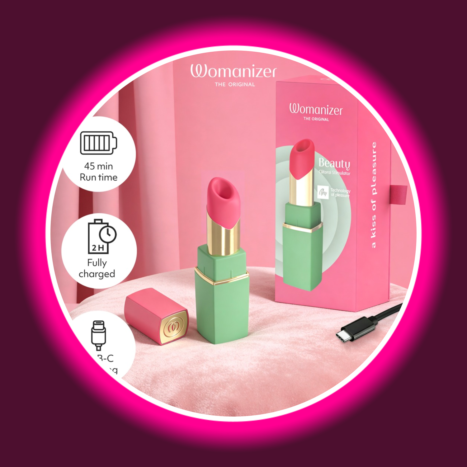 Womanizer Beauty Klitoris-Stimulator mit Originalverpackung und USB-C-Ladekabel – 45 Minuten Laufzeit, vollständig aufgeladen in 2 Stunden