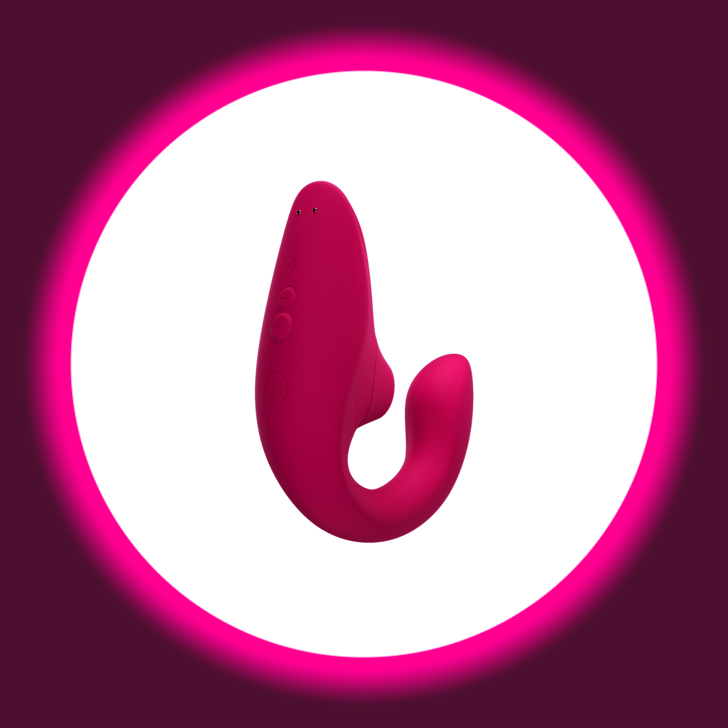 pinker Pulsator Womanizer Blend mit USB-Anschluss, Bedienfeld und Stimulationsarm