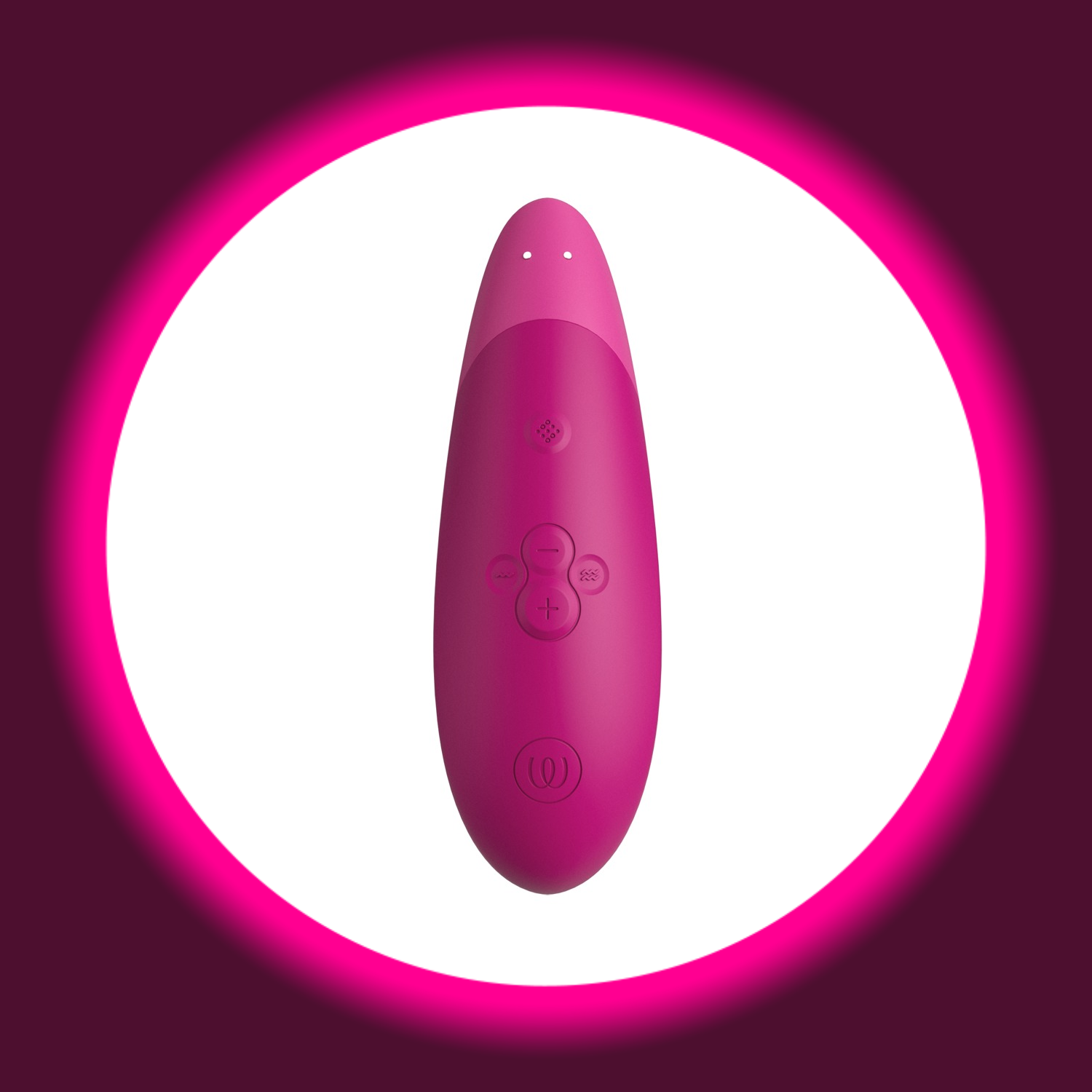 pinker Pulsator Womanizer Enhance mit USB-Anschluss und Bedienfeld