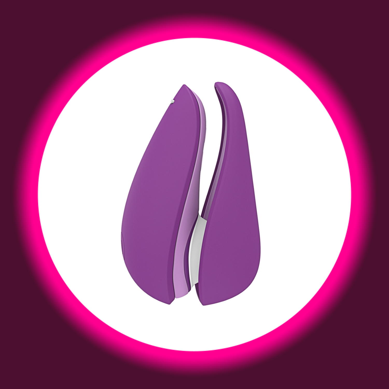 seitliche Ansicht auf den Womanizer Liberty 2 Pulsator inklusive Abdeckung in der Farbe lila auf weißem Untergrund