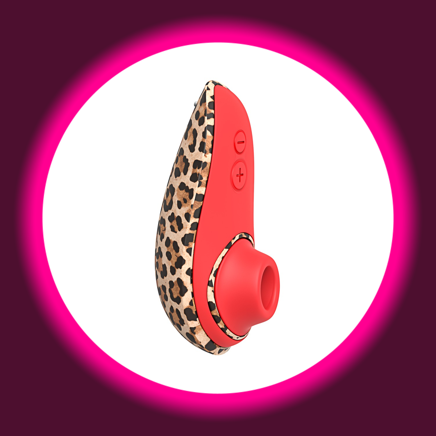Winkelansicht auf den Womanizer Liberty 2 Pulsator in der Farbe Leopard und Rot