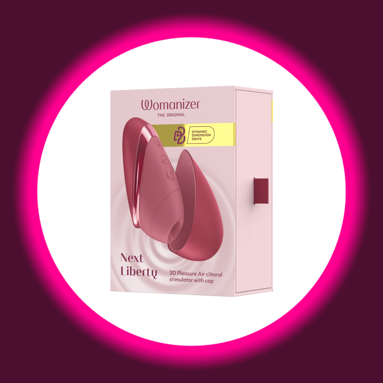 Produktverpackung kleiner Pulsator Next Liberty von Womanizer mit magnetischer Verschlusskappe