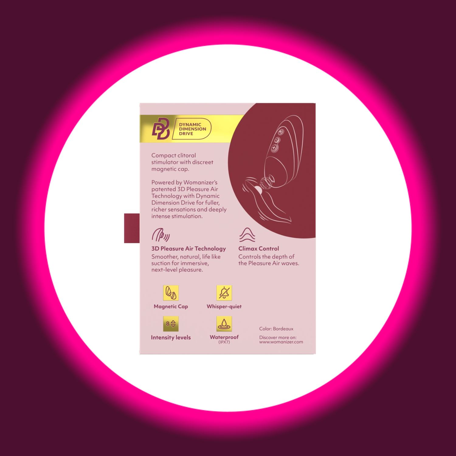 Produktverpackung kleiner Pulsator Next Liberty von Womanizer, Anleitung und Produktbeschreibung