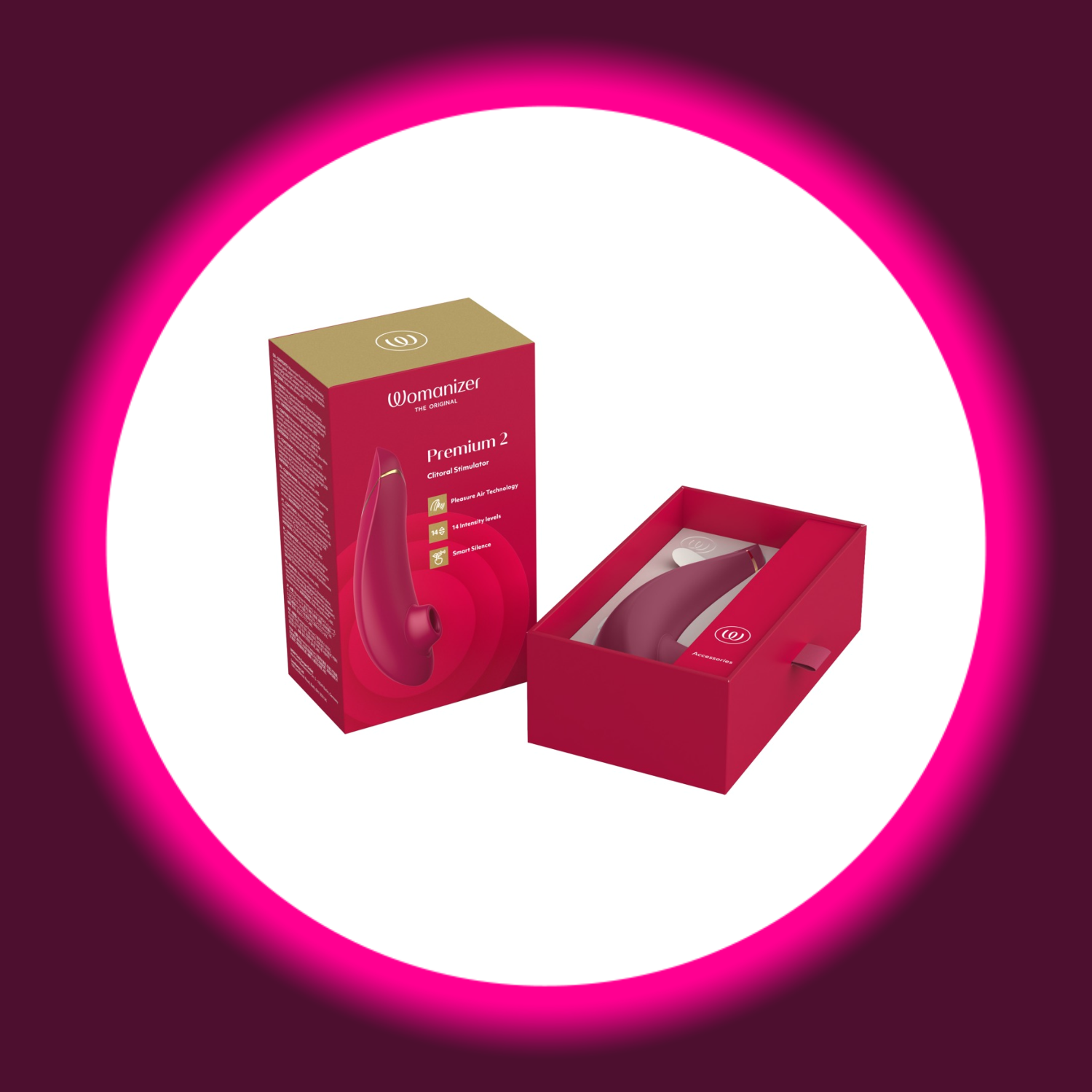 geöffnete Produktverpackung roter Pulsator Womanizer Premium 2