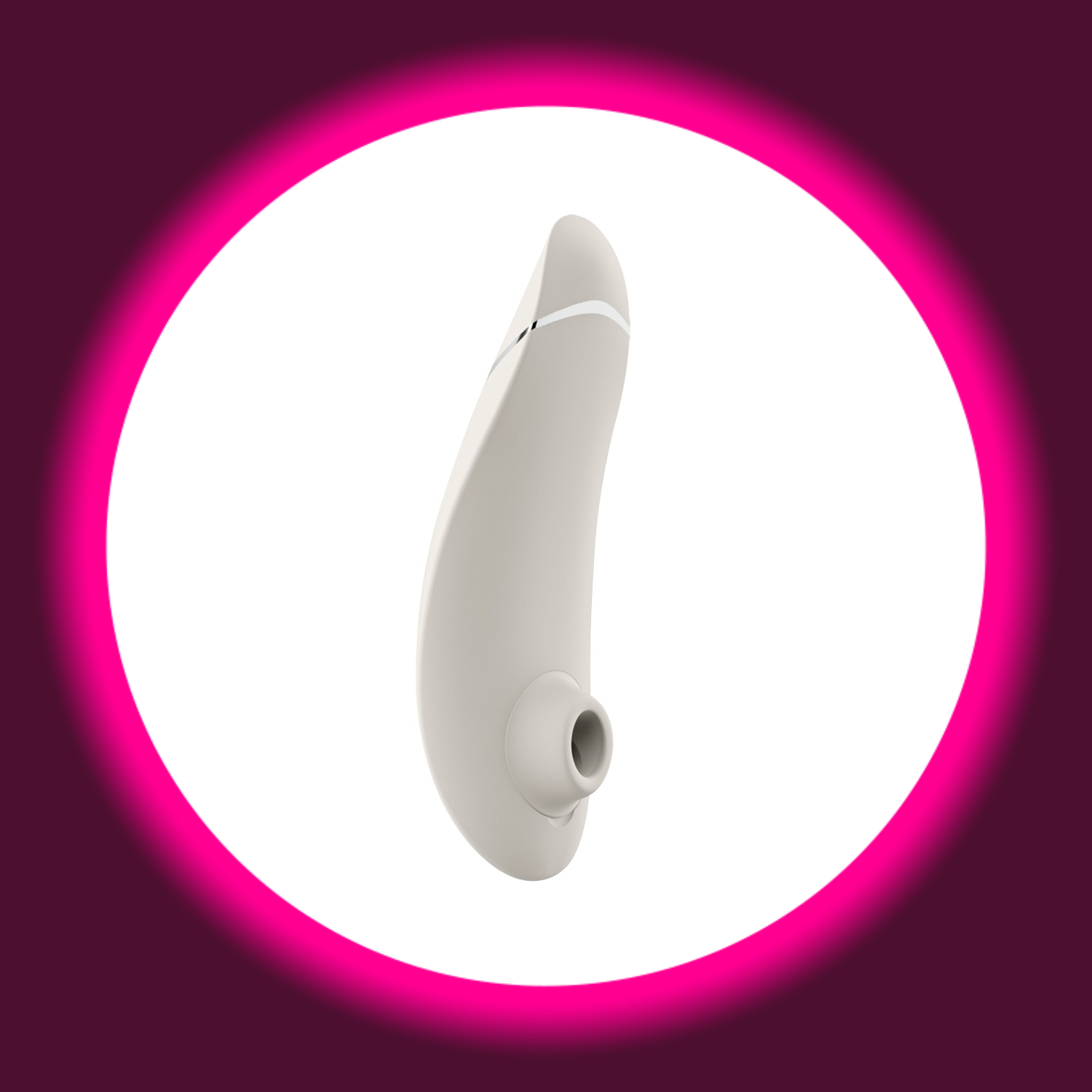 Winkelansicht grauer Pulsator Womanizer Premium 2 mit silberner Kante