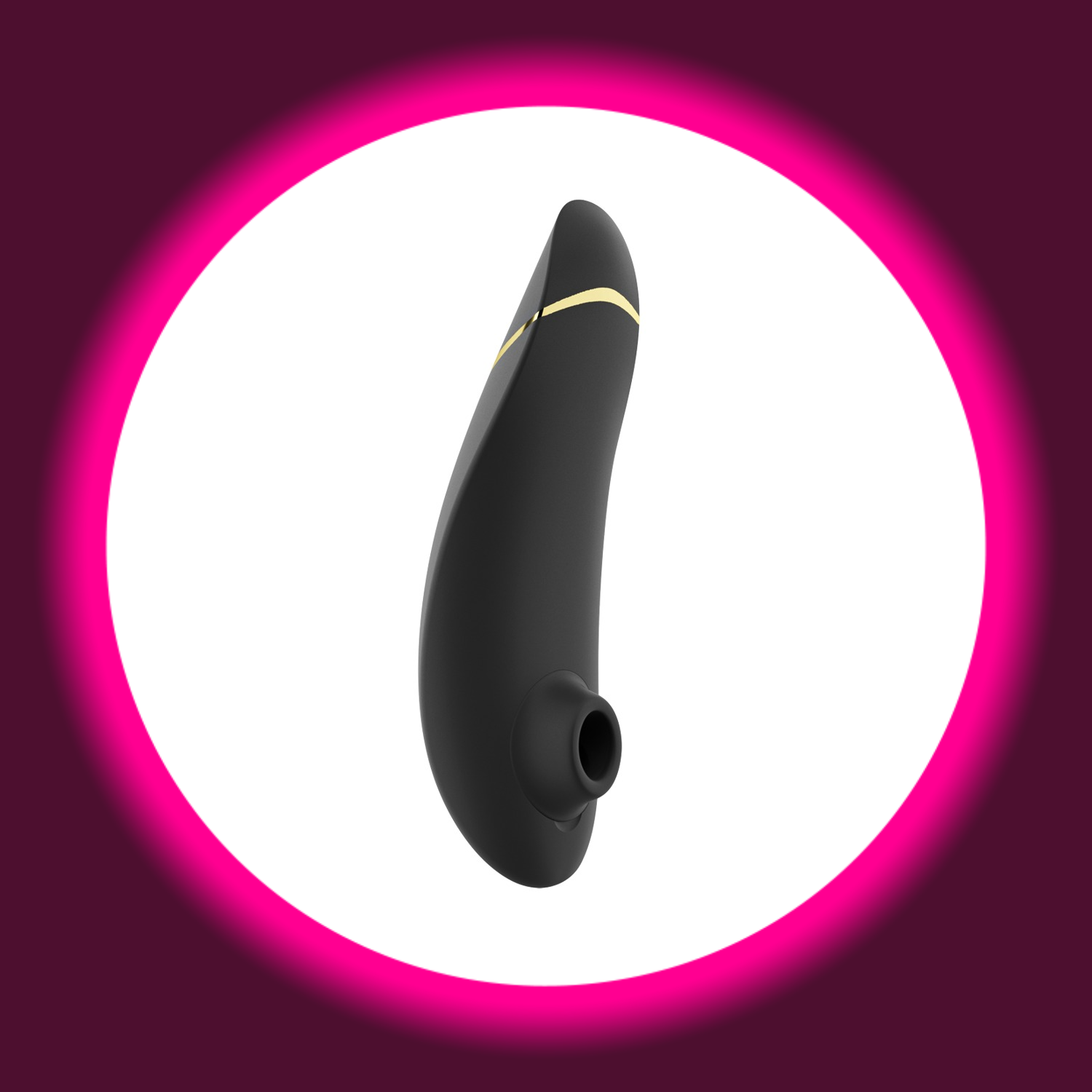 Winkelansicht schwarzer Pulsator Womanizer Premium 2 mit goldener Kante