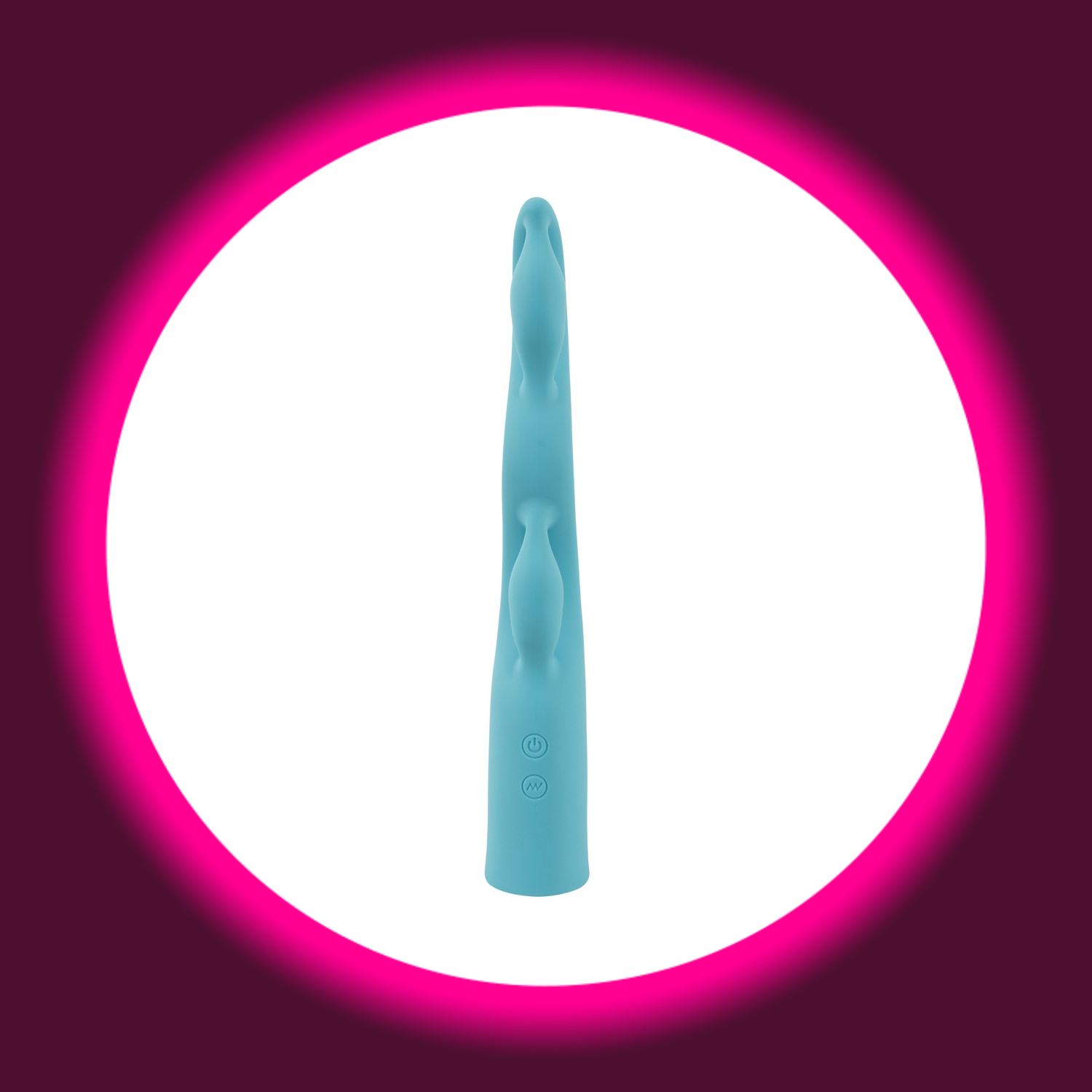 Frontansicht türkiser Designer-Vibrator Fabulous mit drei geschwungenen Windungen von You2Toys