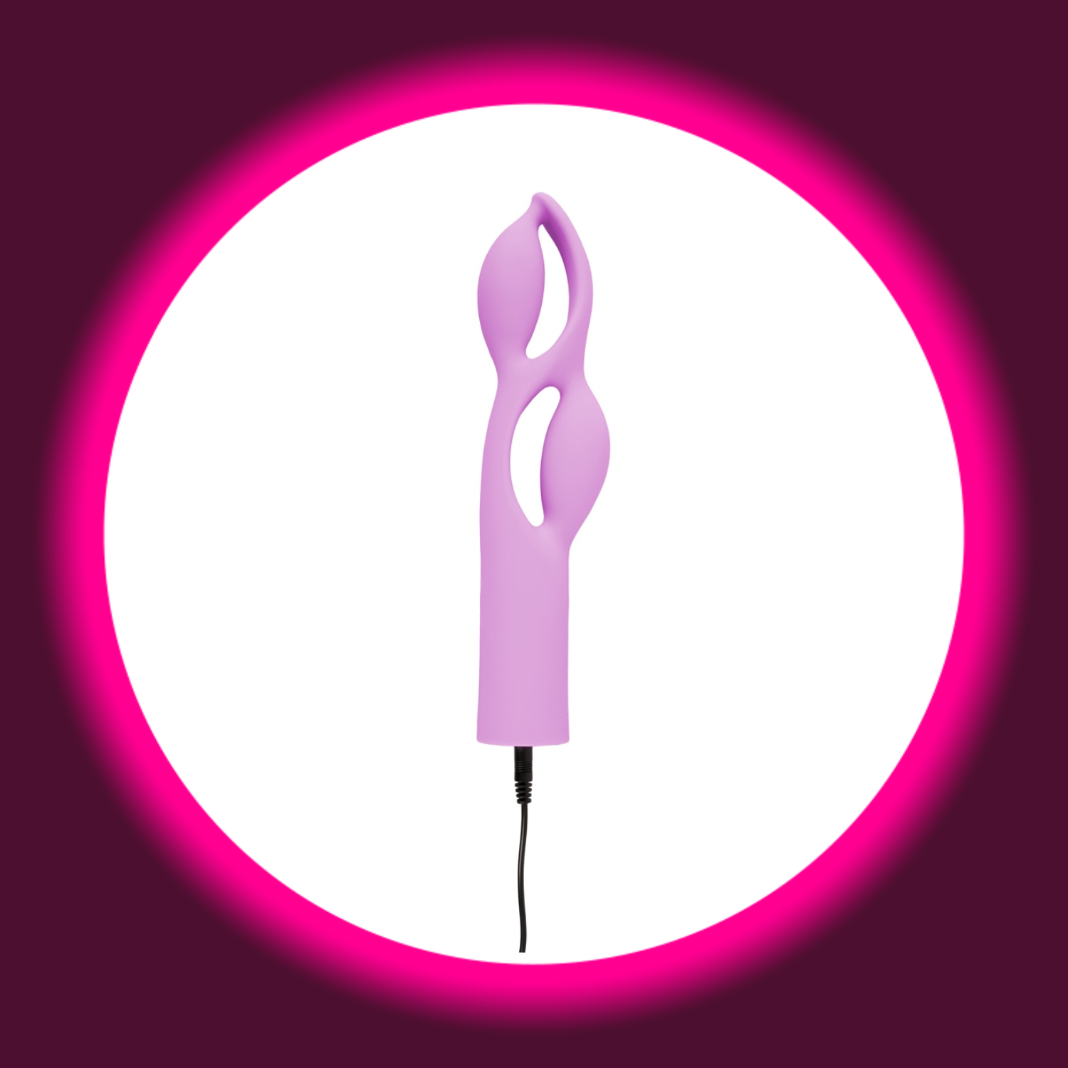 violetter Designer-Vibrator Fabulous mit zwei geschwungenen Windungen von You2Toys mit angeschlossenem USB-Ladekabel