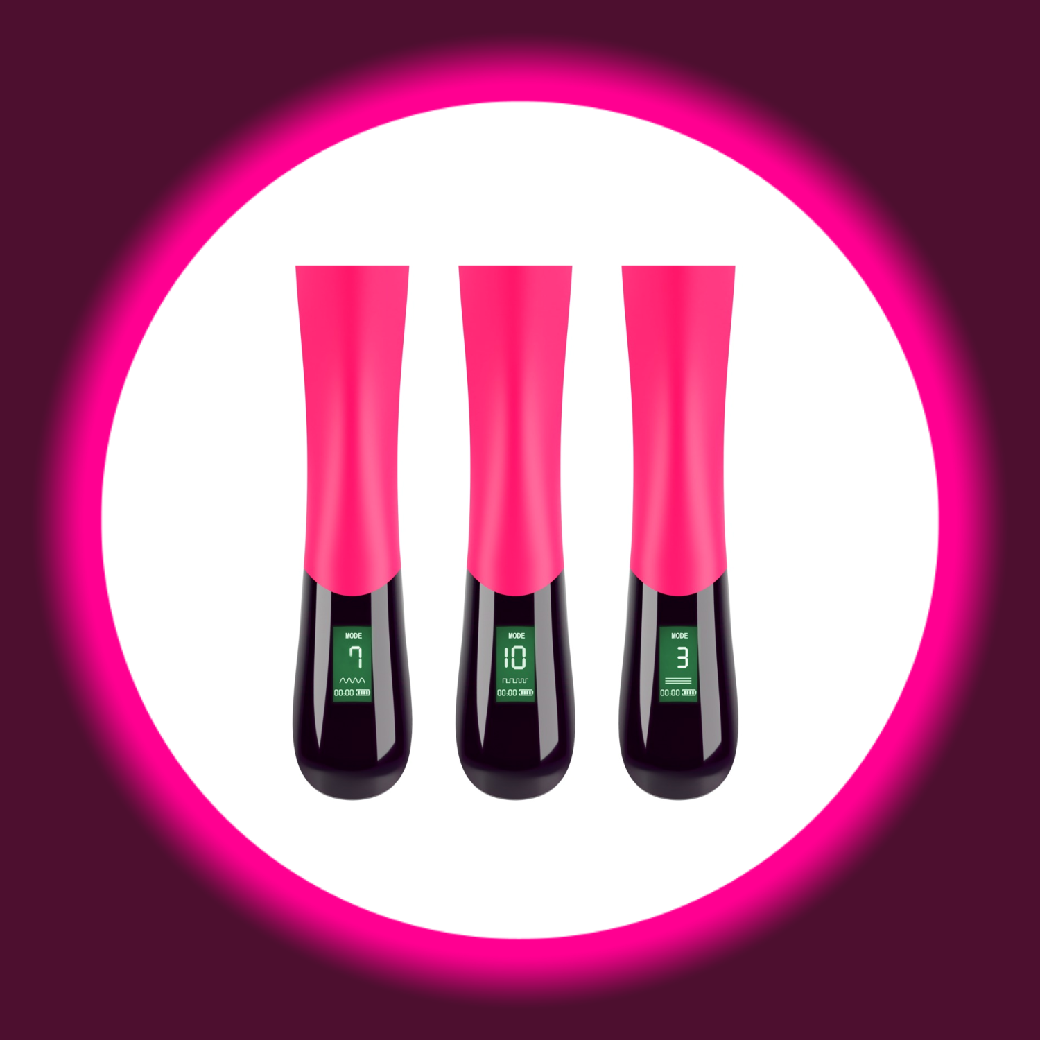 drei Digitalanzeigen des pinken G-Punkt Vibrators mit schwarzem Bedienfeld von You2Toys