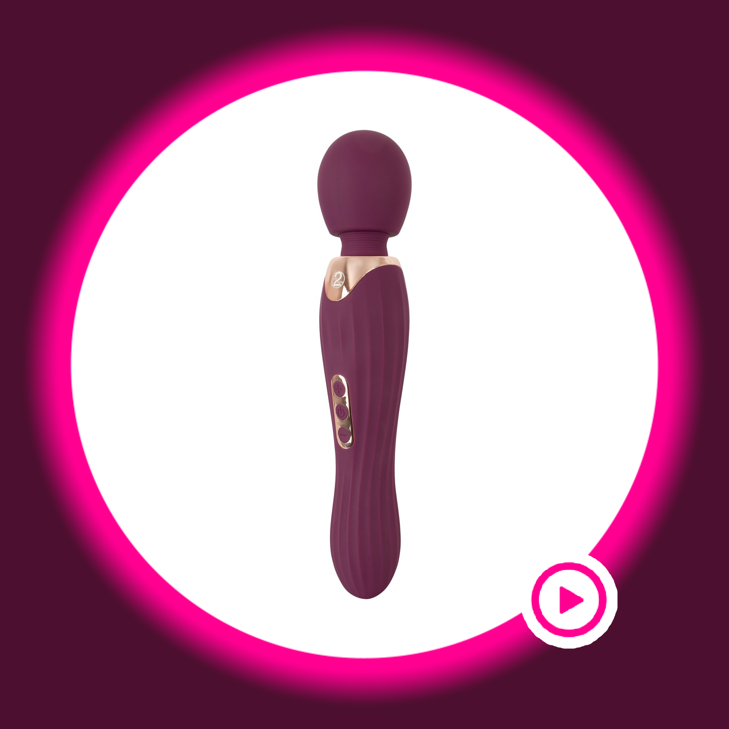 violetter großer Wandvibrator mit Rillen und goldenen Details, You2Toys Grande Wand