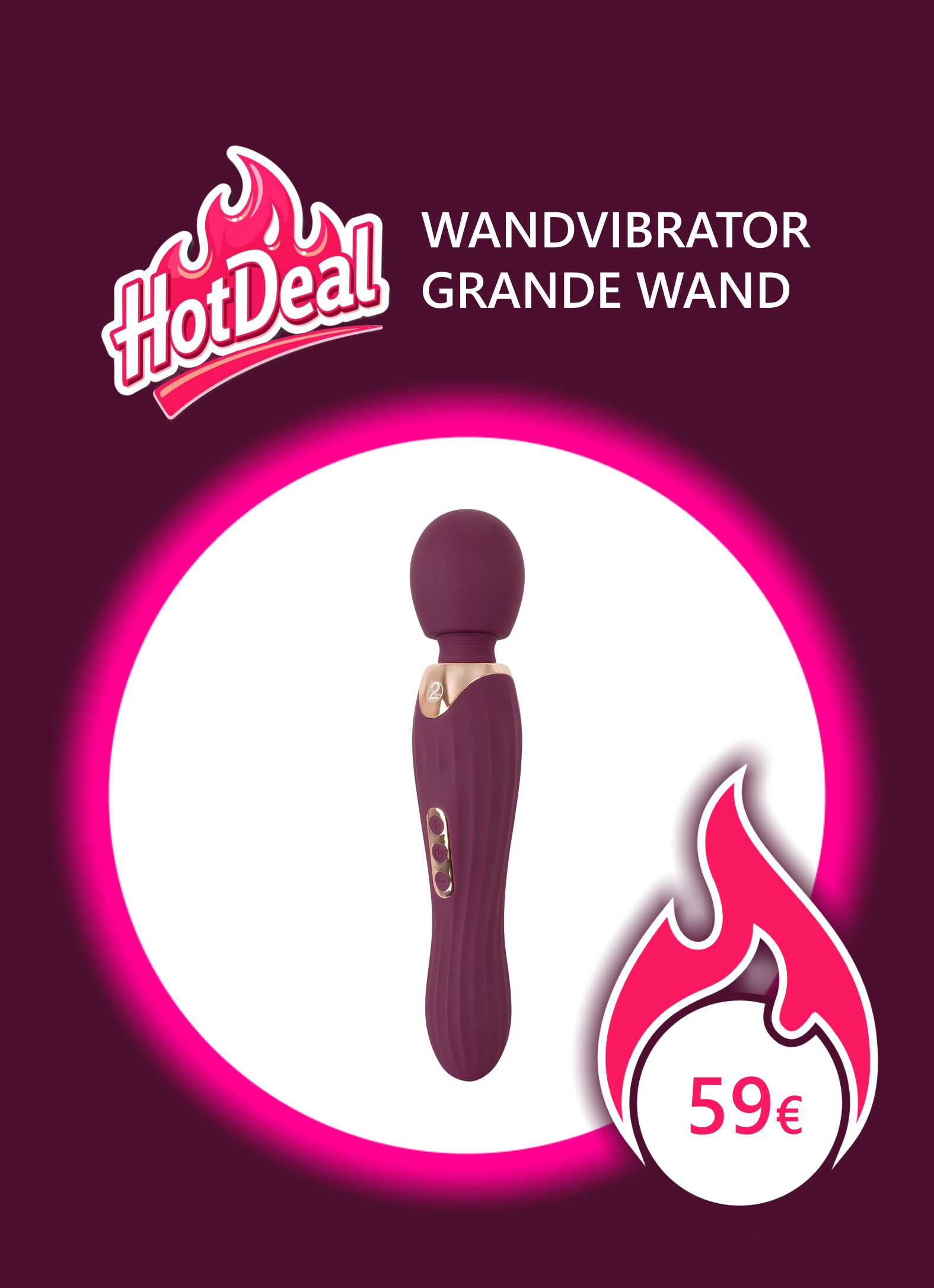 violetter großer Wandvibrator mit Rillen und goldenen Details, You2Toys Grande Wand