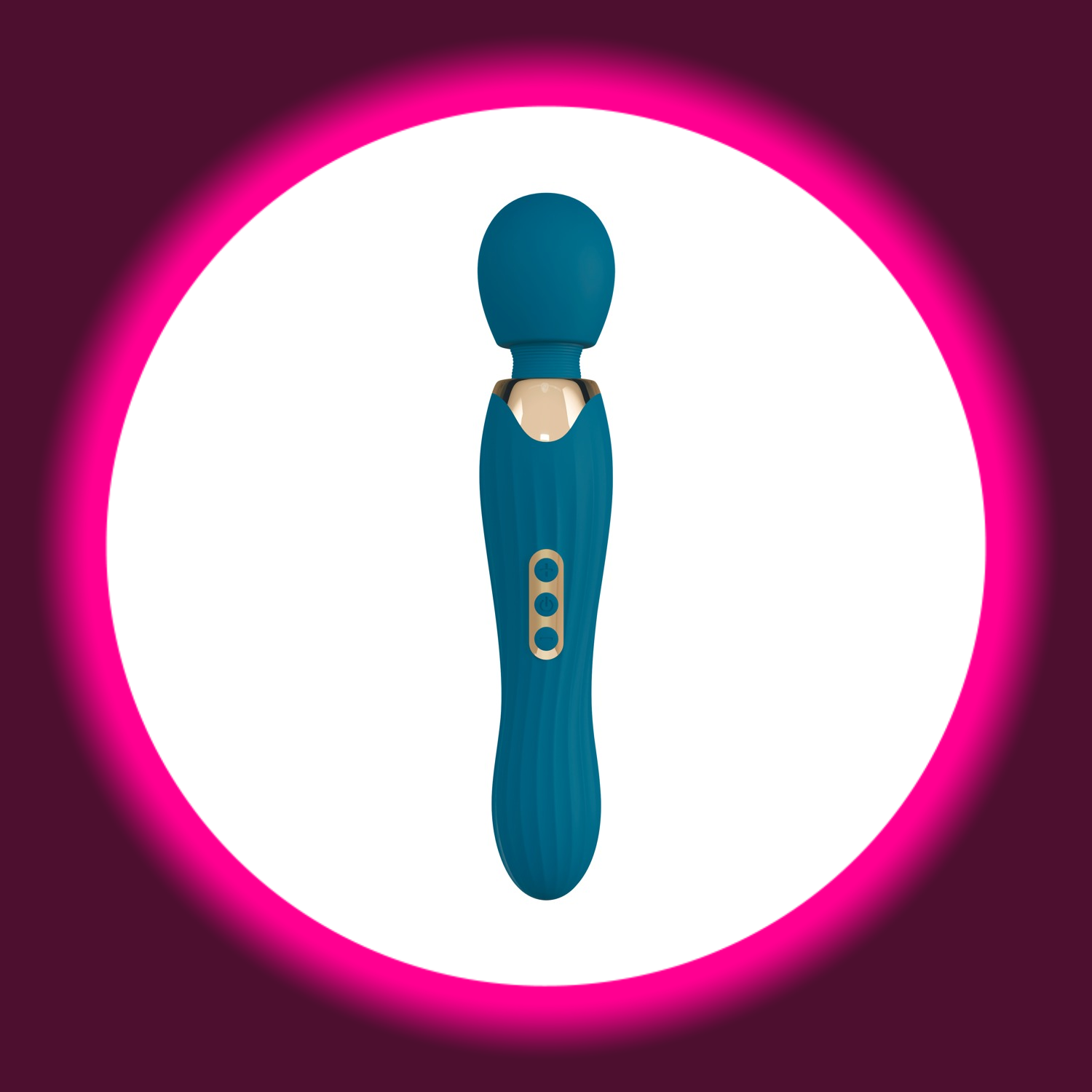 Frontansicht auf den Wandvibrator Grande Wand in der Farbe blau mit goldenen Details, You2Toys