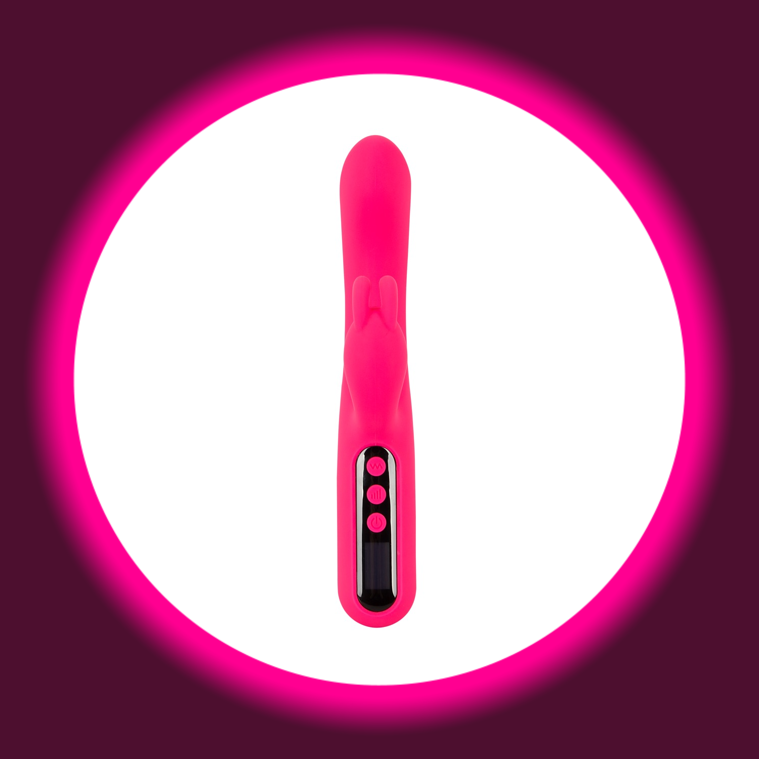 Frontansicht pinker Rabbitvibrator mit Digitalanzeige von You2Toys