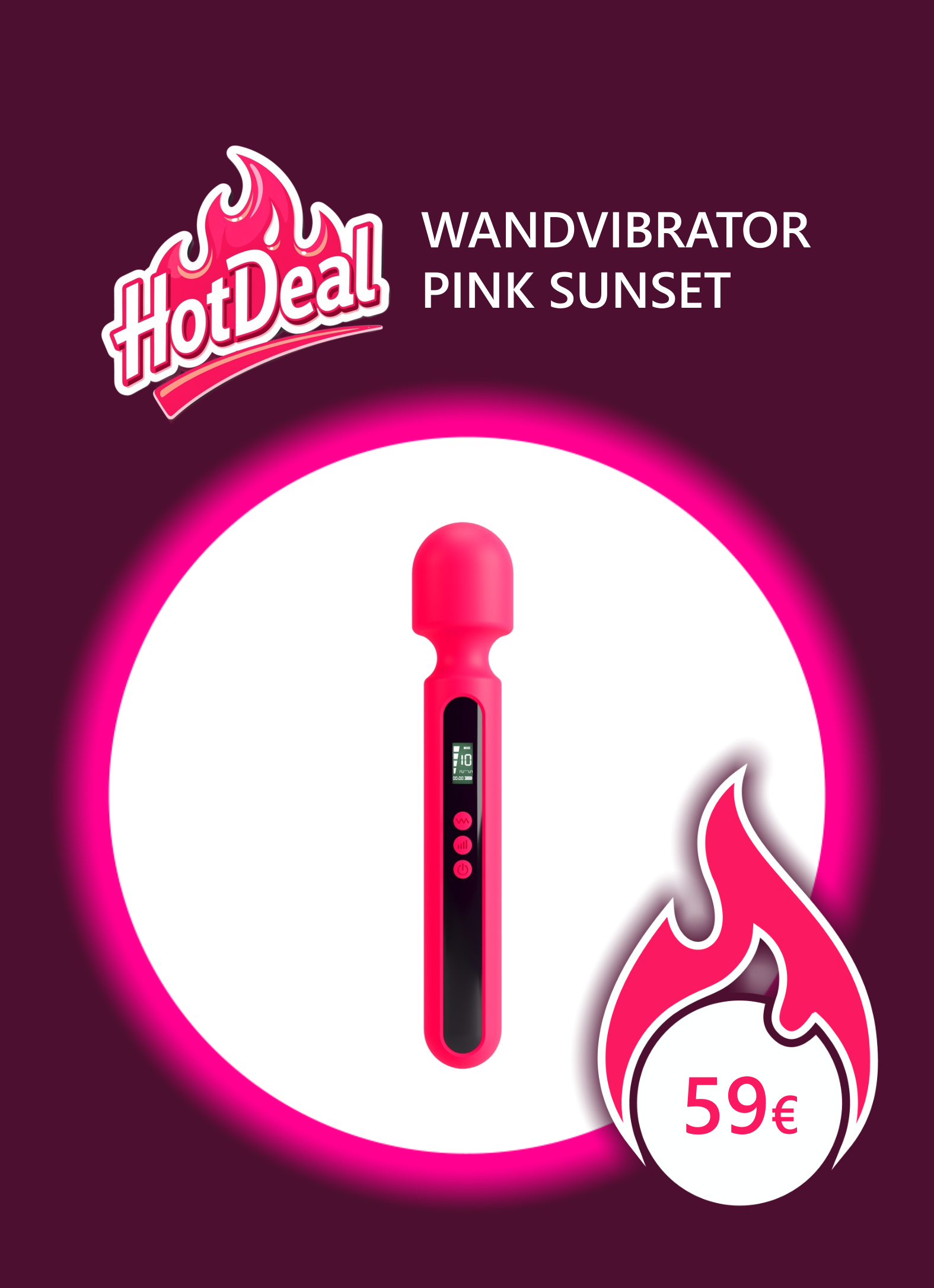 pinker Wandvibrator von You2Toys mit schwarzem Bedienfeld und Digitalanzeige