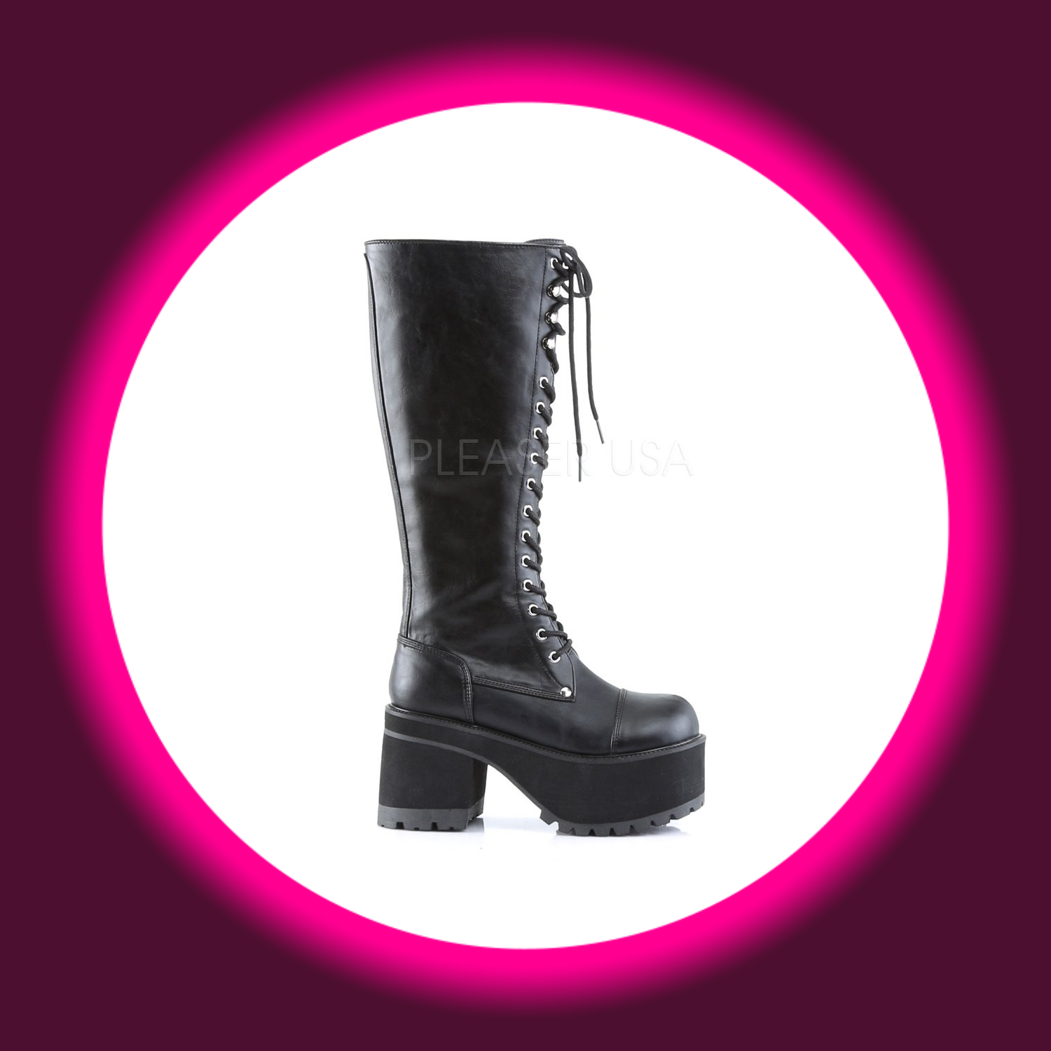 seitliche Ansicht schwarze Stiefel mit Plateau und Frontschnürung, Demoniacult Ranger 302