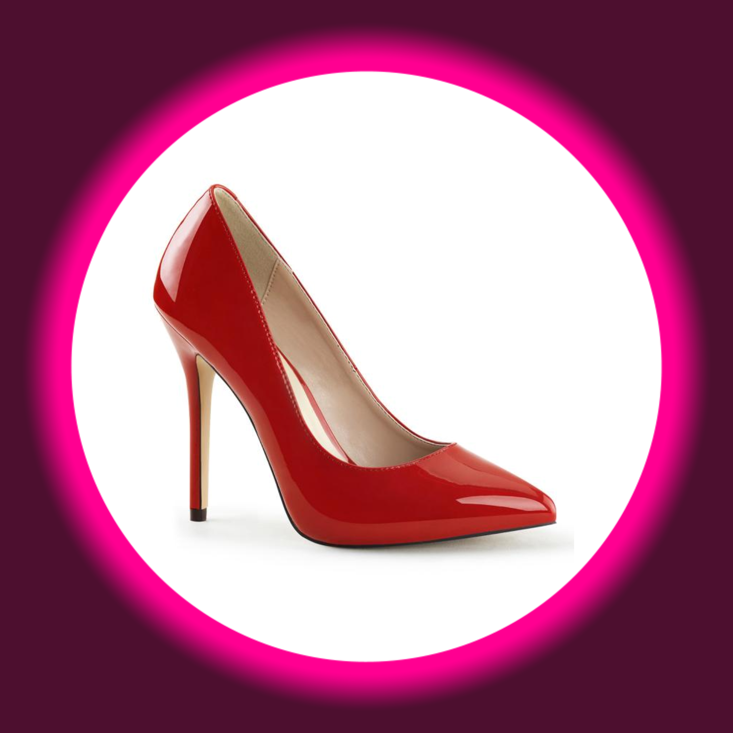Winkelansicht rote Pumps mit hohem Absatz, Pleaser Amuse 20