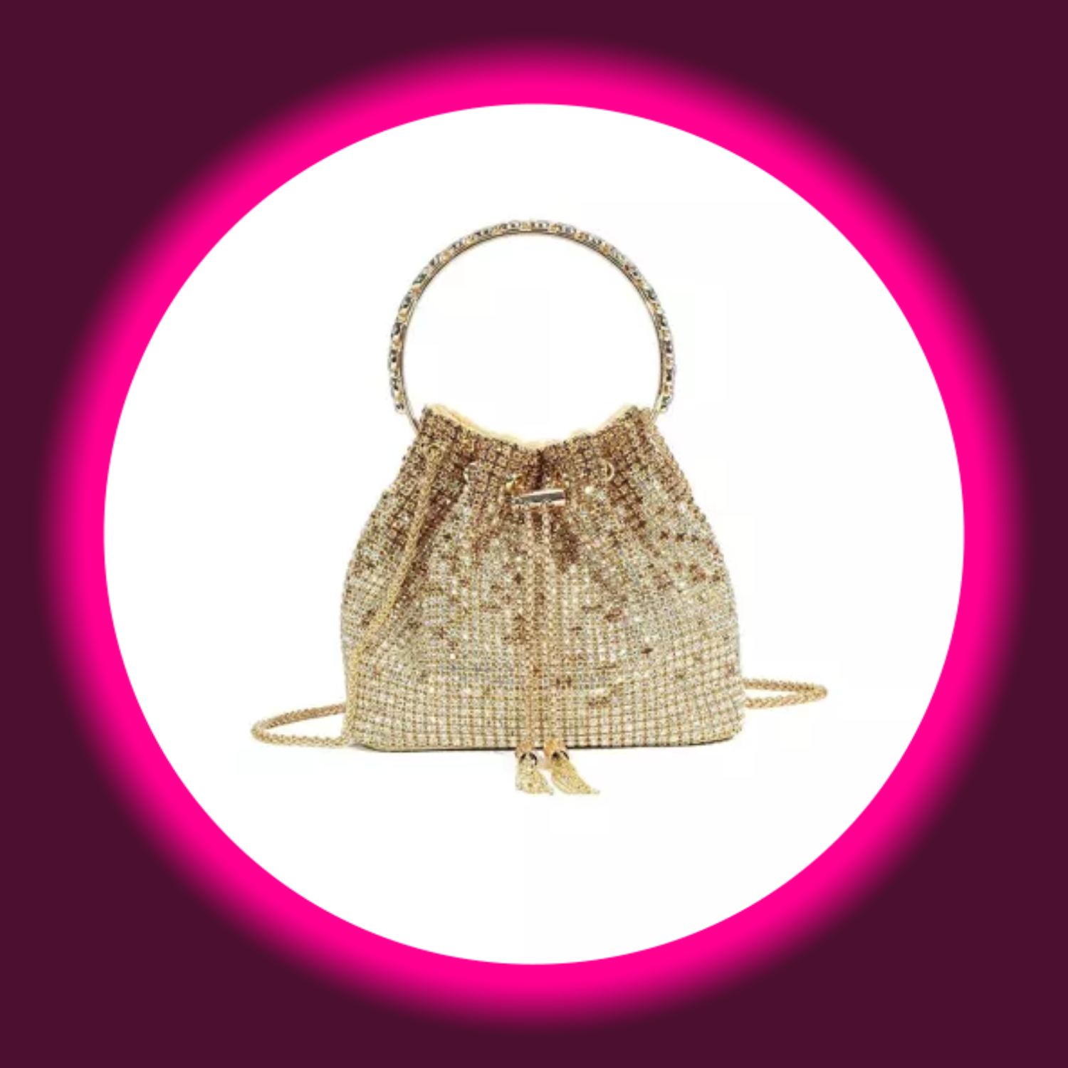 AFTERSHOCK LONDON Handtasche - Elegante Beuteltasche mit Kristallverzierung, rundem Henkel und goldfarbener Kette