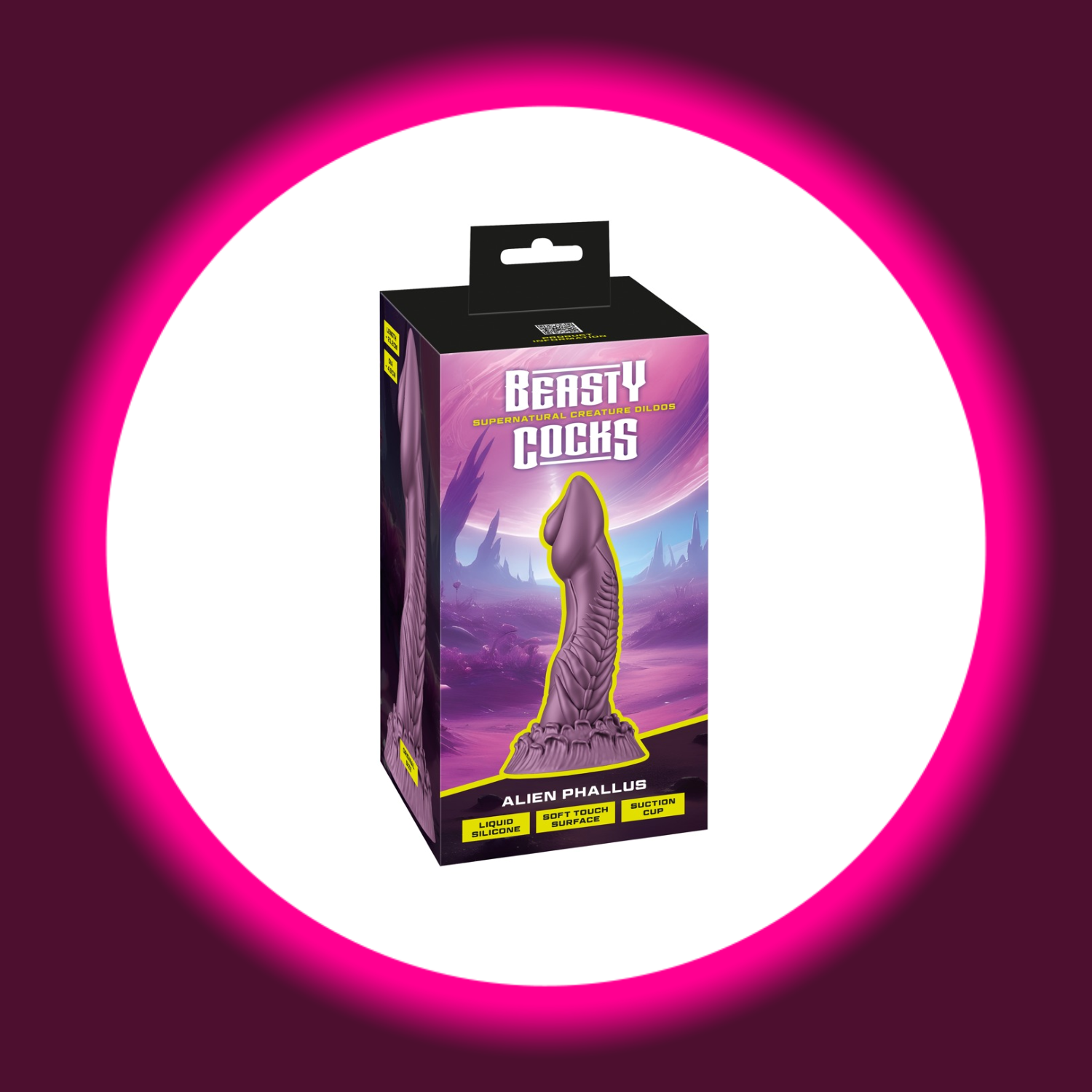 schwarze Verpackung des Fantasy-Dildo Alien Phallus Dildo in violett, Fantasy Design mit Saugfuss - Beasty Cocks