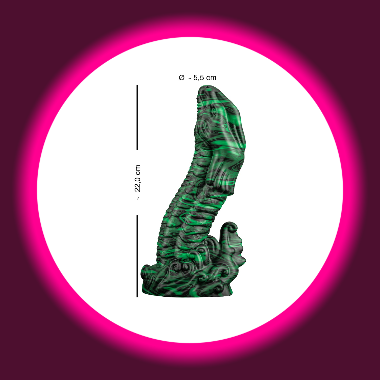 Grüner strukturierter Dildo Lizard Peak mit Saugfuss, 22cm lang, marmoriertes Echsendesign - Beasty Cocks