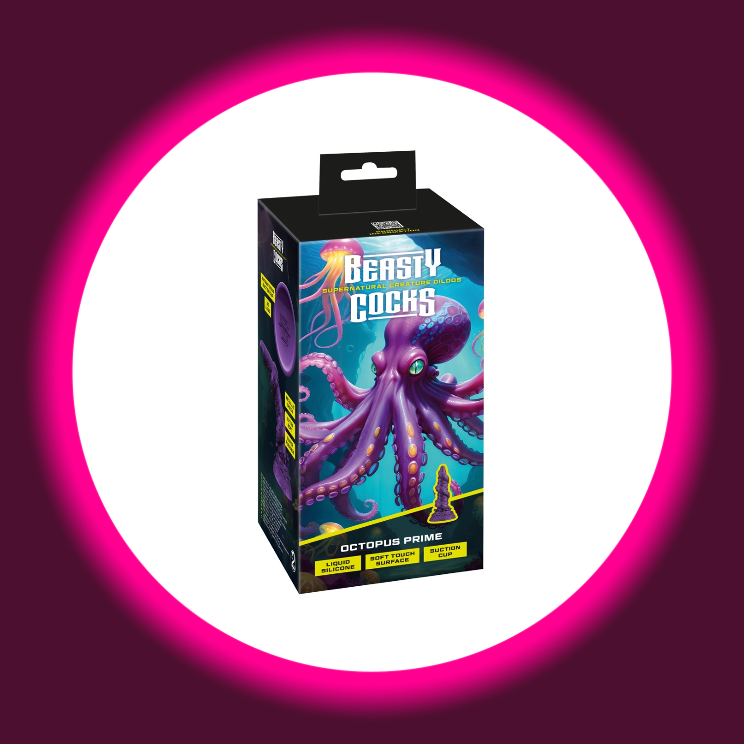 Verpackung des violetten schimmernden Fantasy-Dildo Octopus Prime mit kreativen starken Reizstrukturen, Beasty Cocks