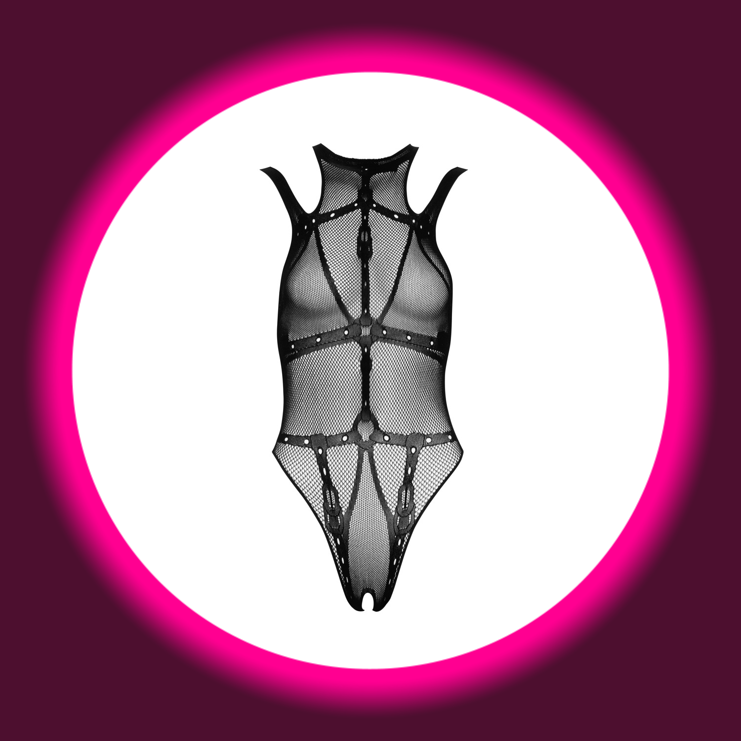 schwarzer Netzbody mit Streifendetails, von Fantasy by Cotelli
