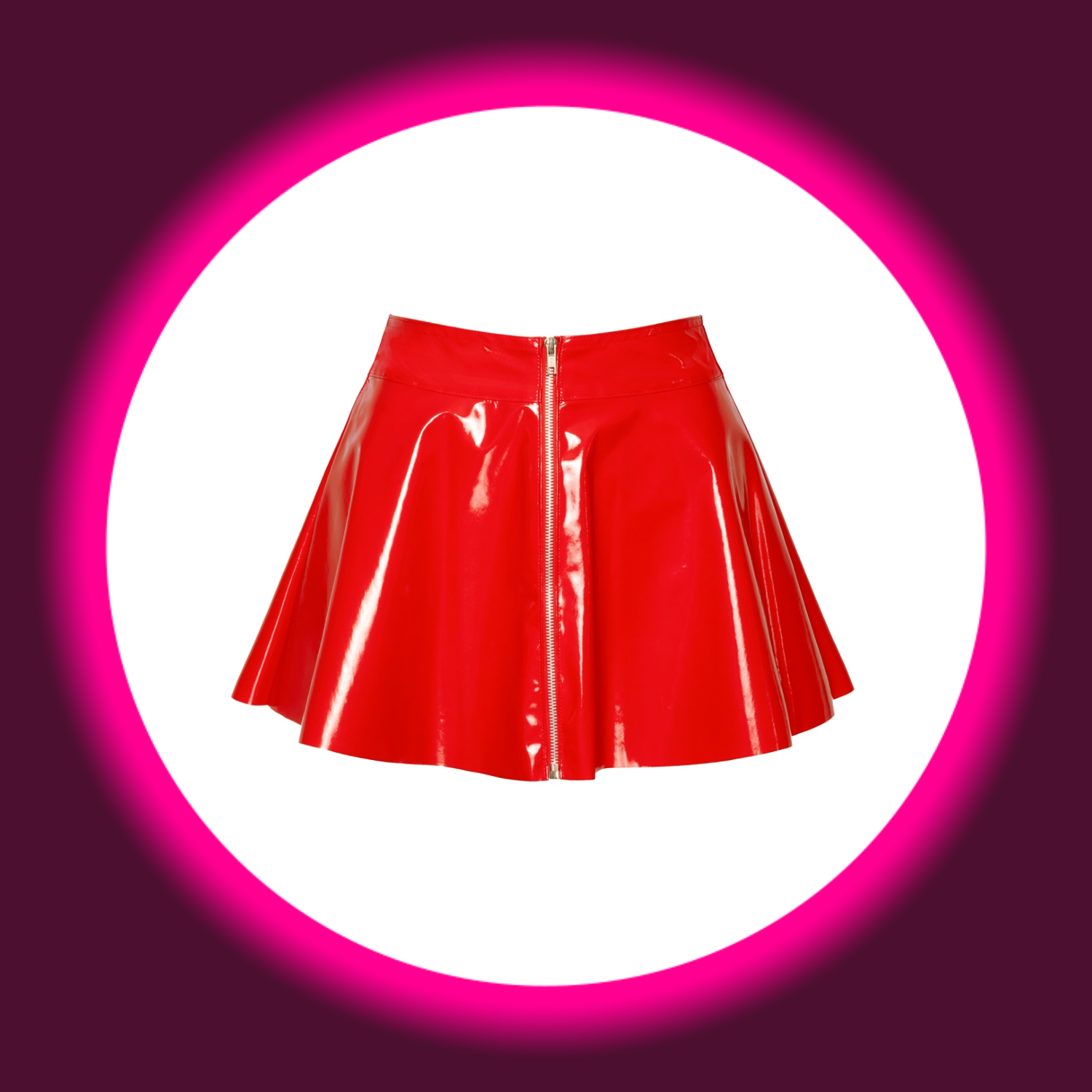  Frontansicht roter glänzender Lack-Rock mit Frontreißverschluss, BLACK LEVEL