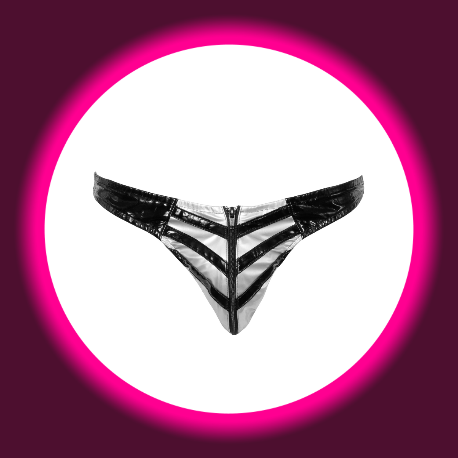 Frontansicht schwarz weißer Lackslip mit Reißverschluss von Black Level