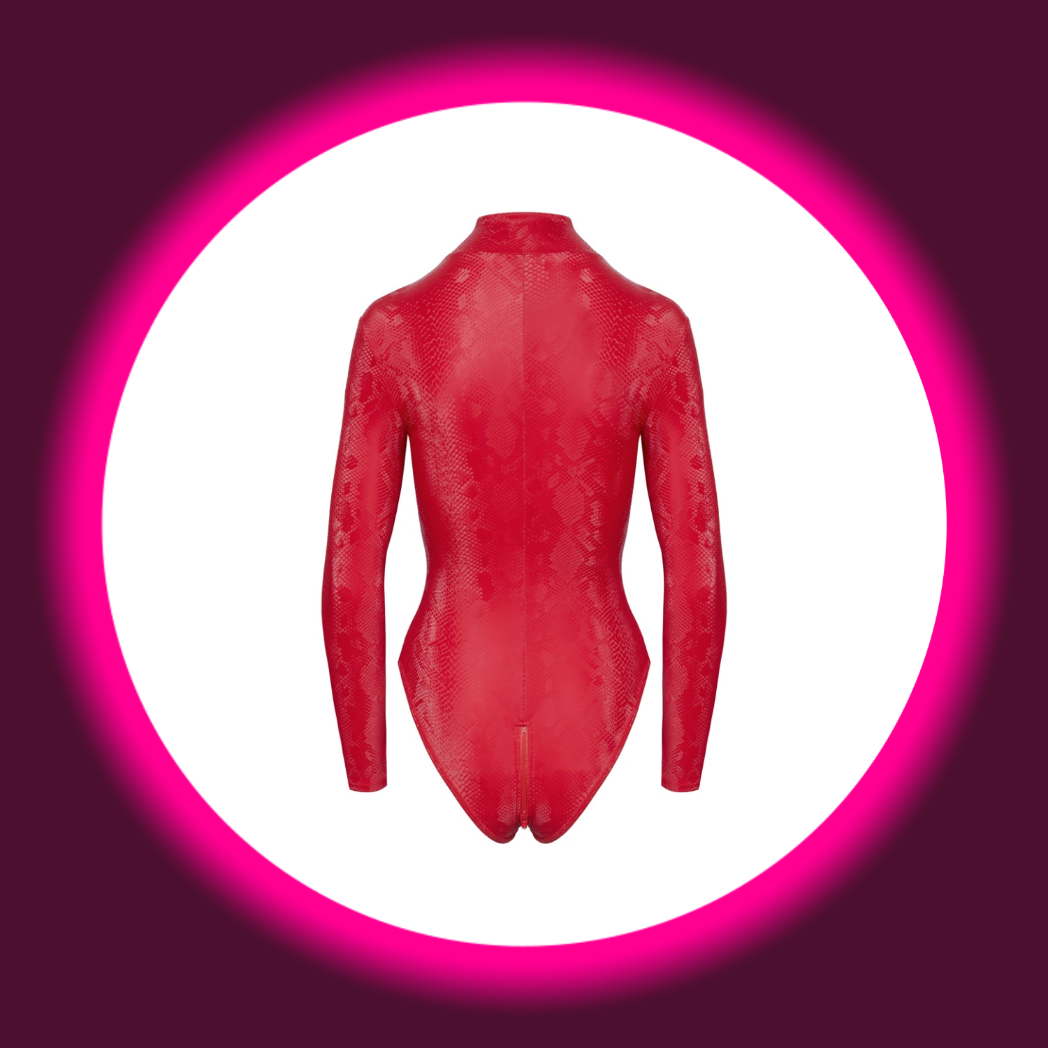 Roter Body mit langen Armen und Reißverschluss, in Schlangenhautoptik, von Cotelli Party