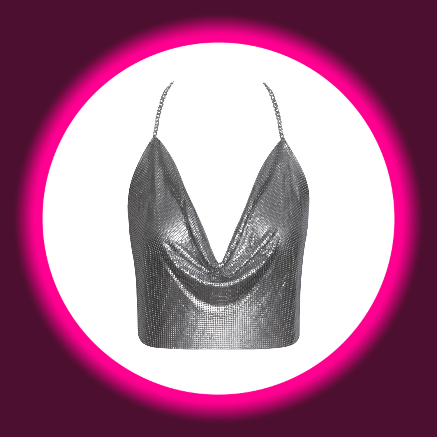 silbernes Crop-Top aus Metall mit Wasserfallausschnitt, Cotelli Accessoires