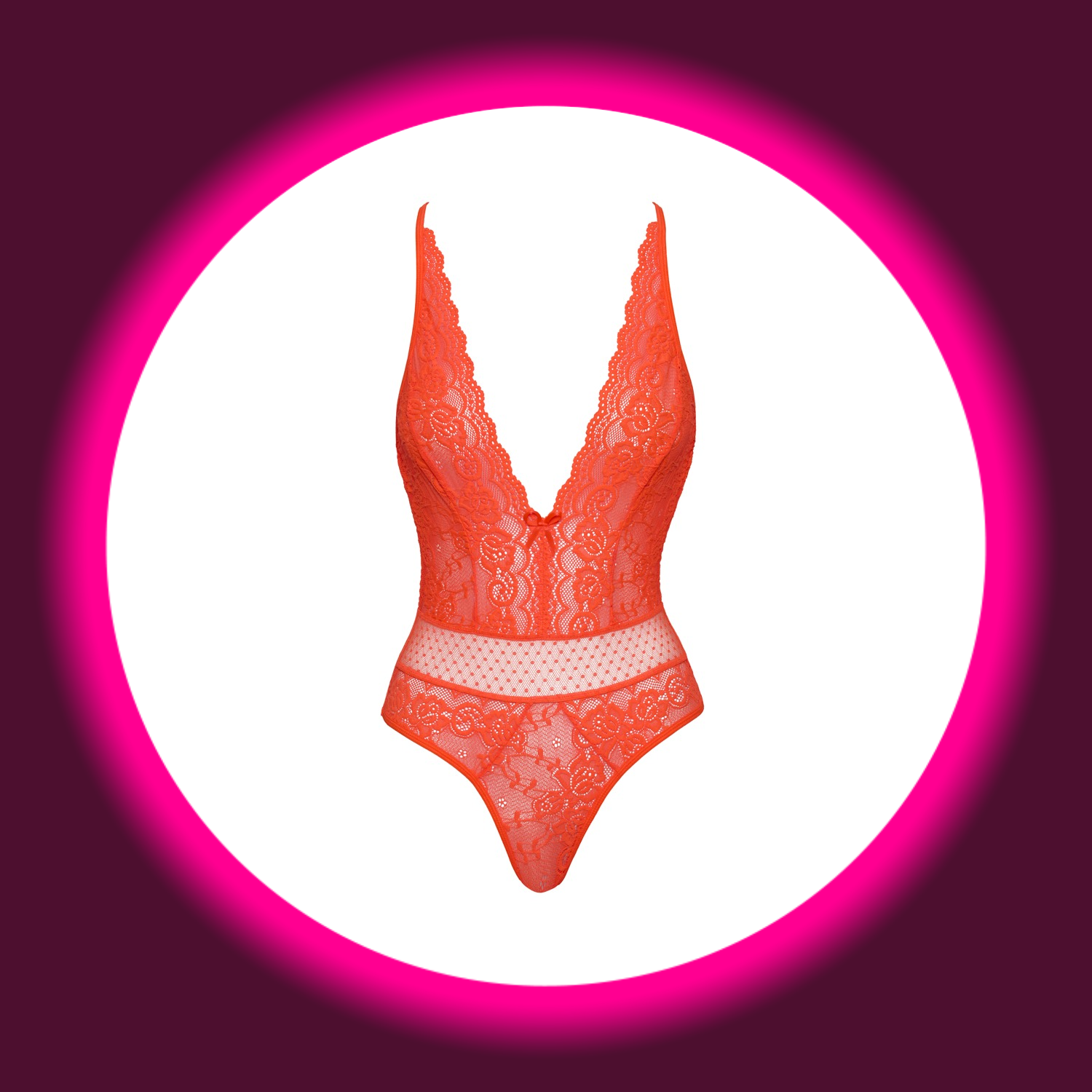 Frontansicht neonfarbener Spitzenbody von Fantasy by Cotelli
