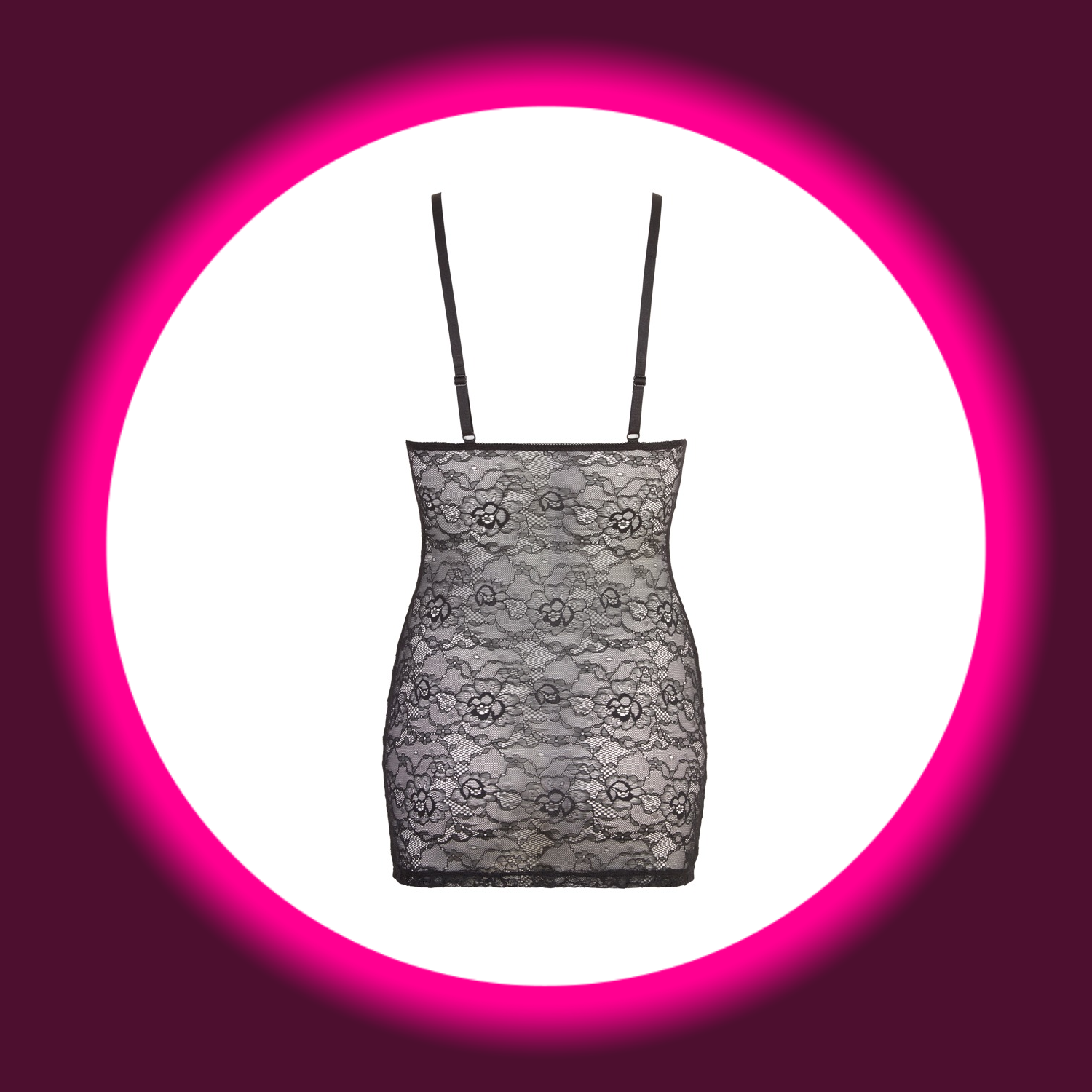 Rückansicht schwarzes, semitransparentes Minikleid Bailey mit Reißverschluss und Spitze, von Cotelli Lingerie