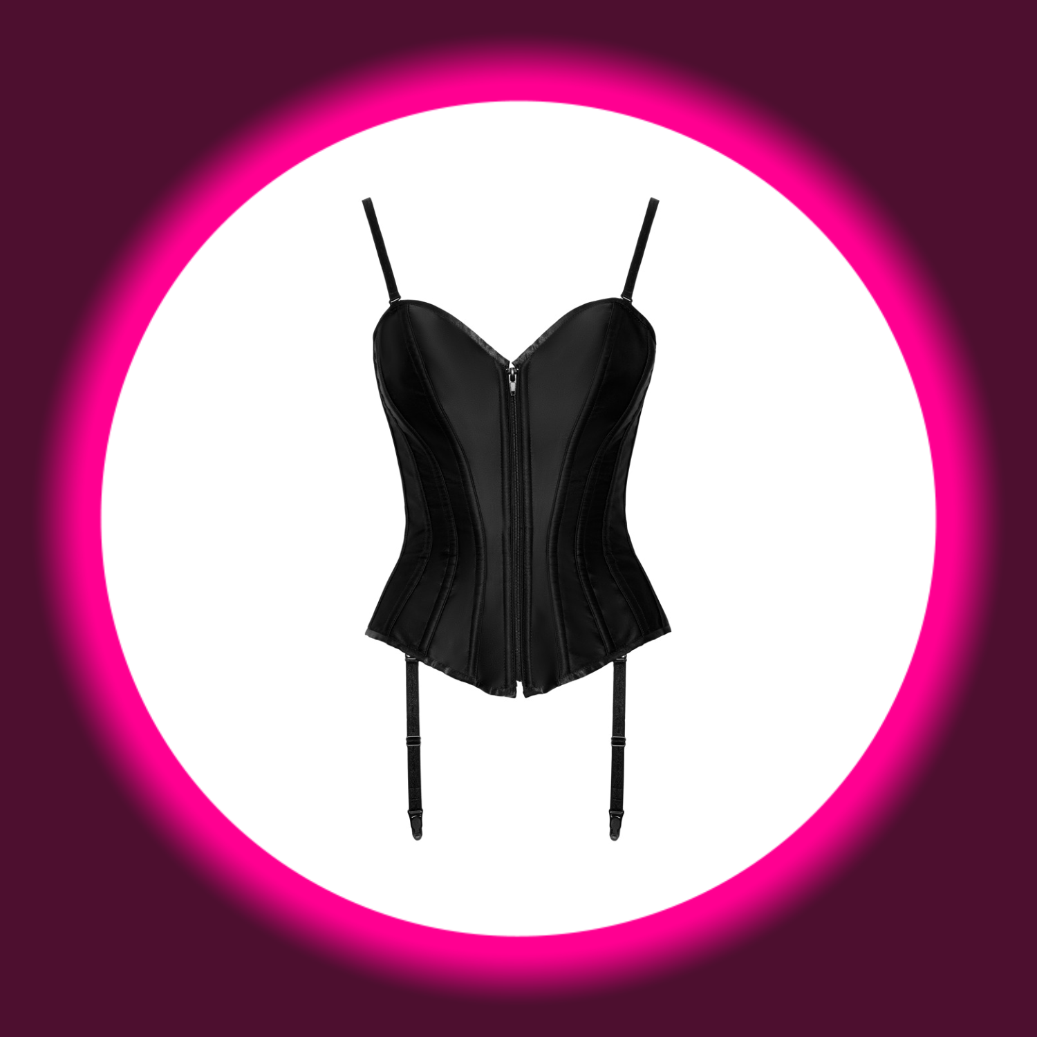 Frontansicht schwarze Corsage aus Satin mit Strapshaltern von Cotelli Party