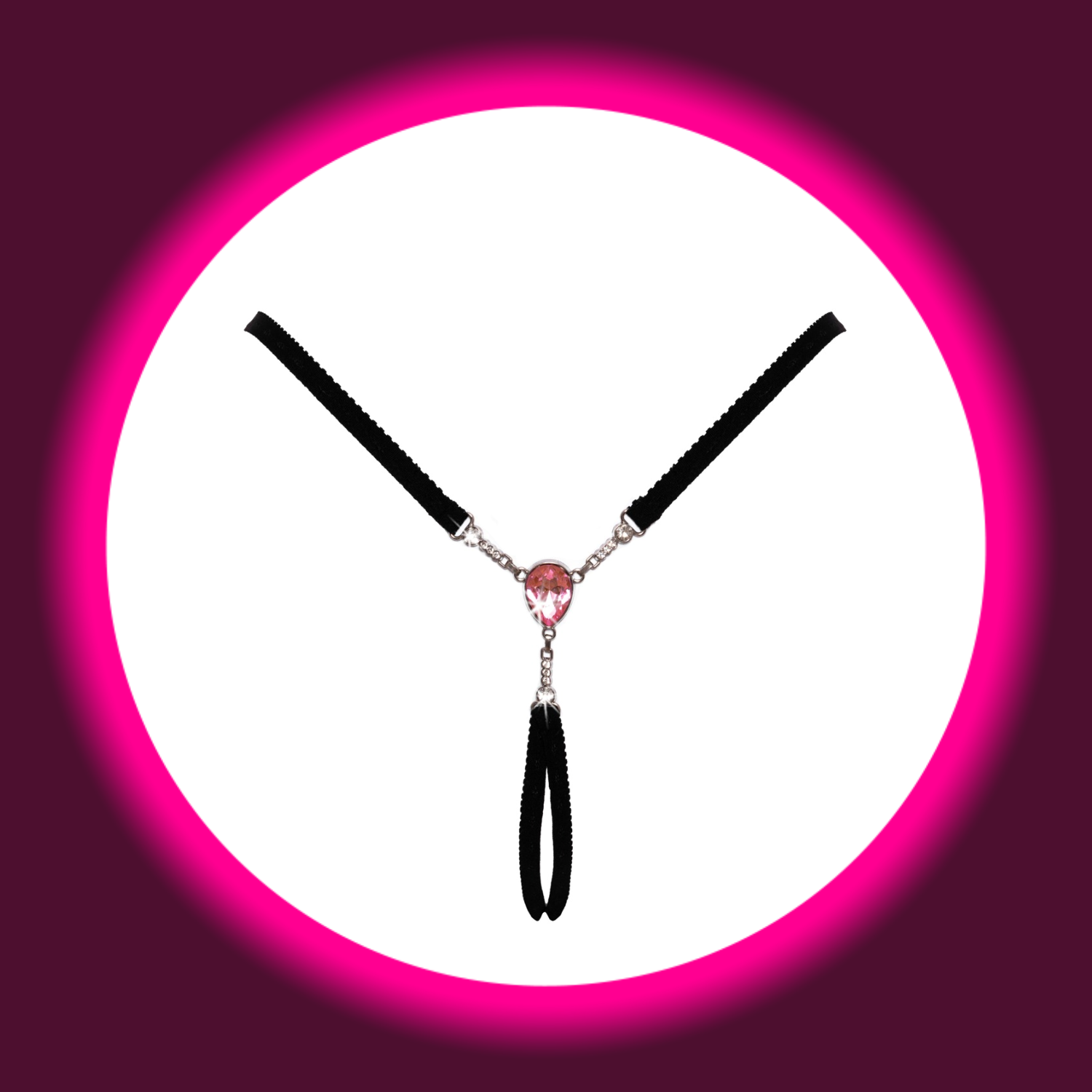 schwarzer String von Cotelli mit rosa Schmuckstein