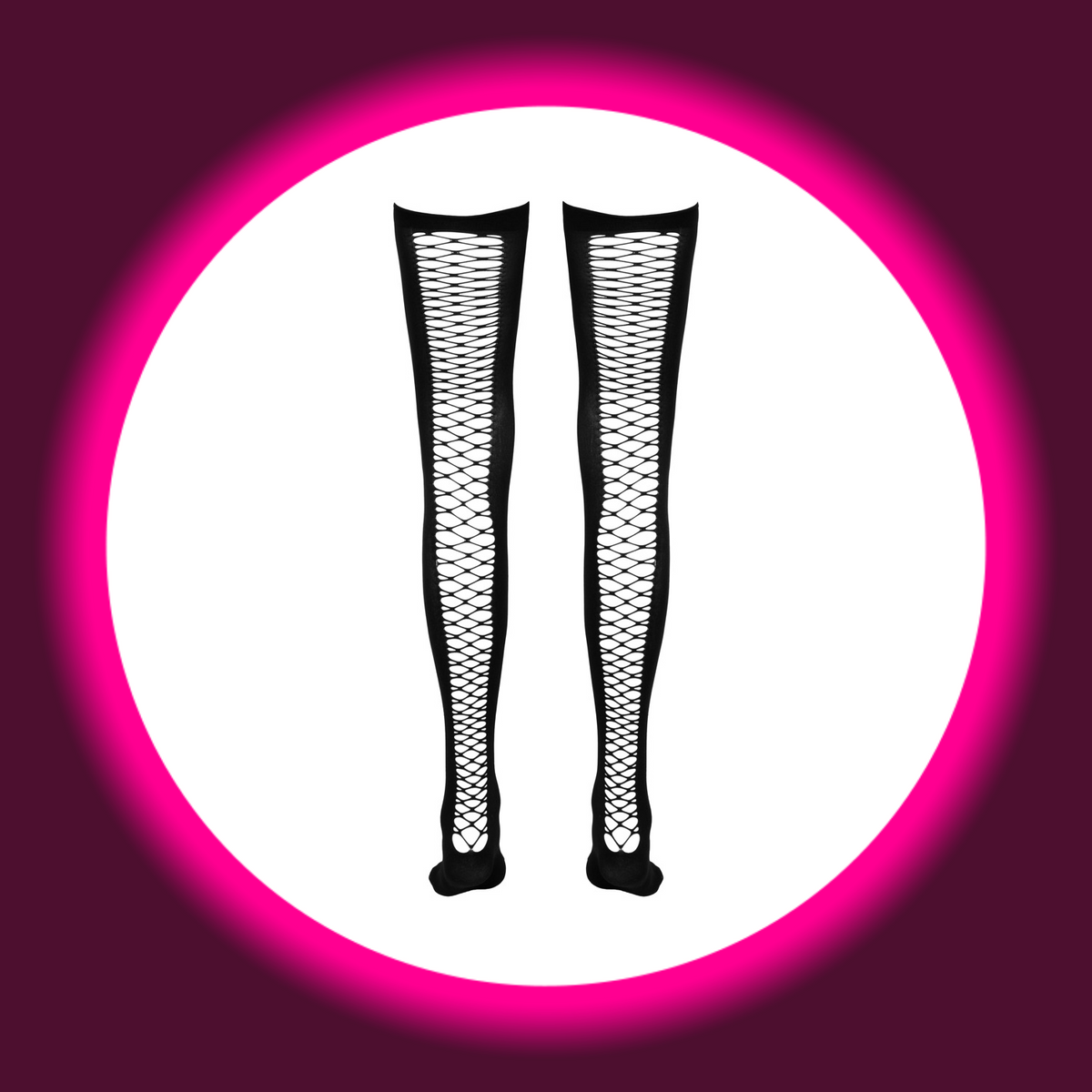 Cottelli Legwear halterlose Stockings mit Netz schwarz freistehend – Rückansicht, schwarze Overknee-Strümpfe mit großflächigem Netz-Einsatz und Silikonband