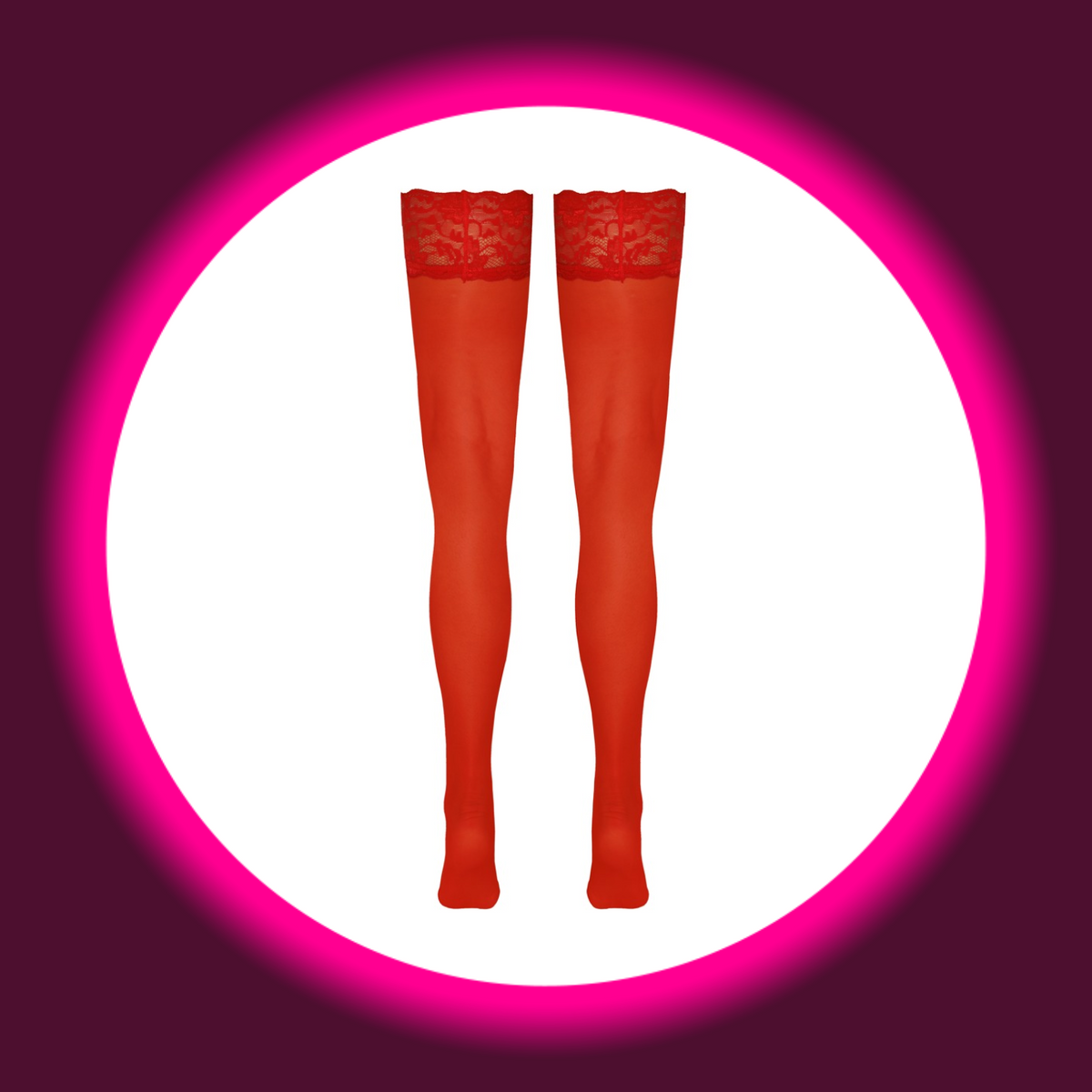 Cottelli Legwear halterlose Stockings rot freistehend – Detailansicht Spitzenabschluss, 80% Polyamid 20% Elasthan, rutschfester Silikonrand