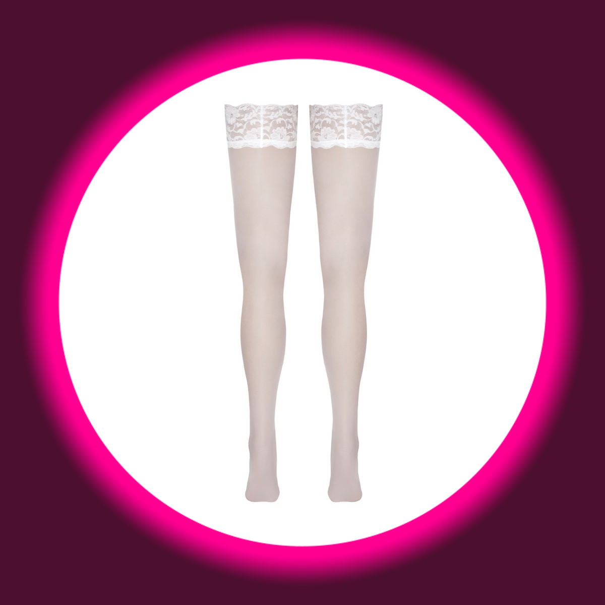Cottelli Legwear halterlose Stockings weiß freistehend – Rückansicht Spitzenabschluss, 80% Polyamid 20% Elasthan, rutschfester Silikonrand