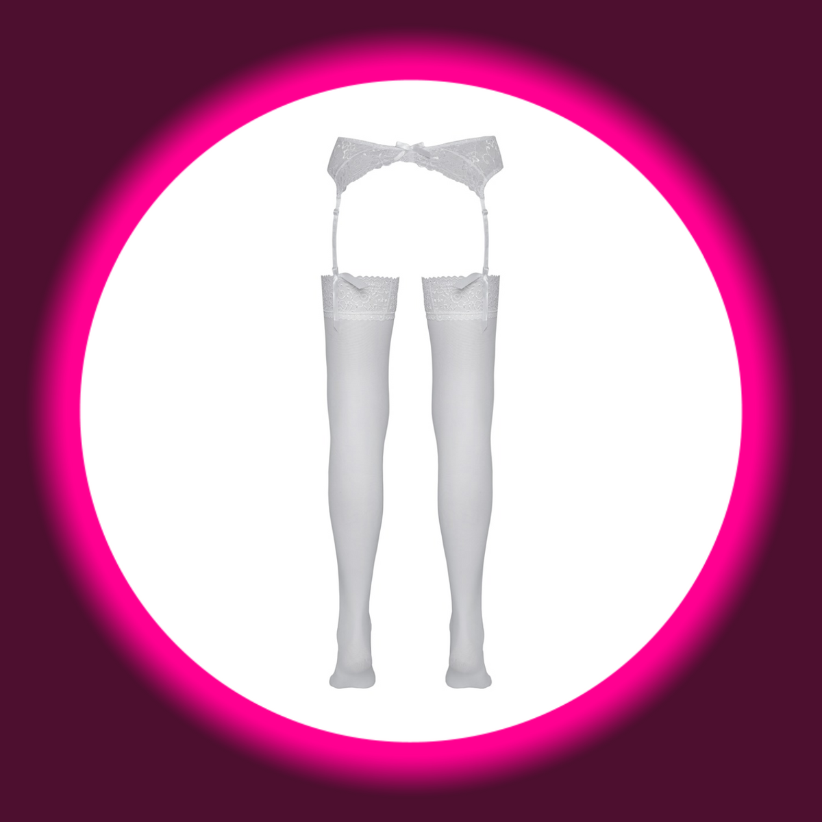 Cottelli Legwear Straps-Stockings weiß freistehend – weiße Feinstrümpfe mit Blütenspitzenabschluss, 20 den, 95% Polyamid 5% Elasthan