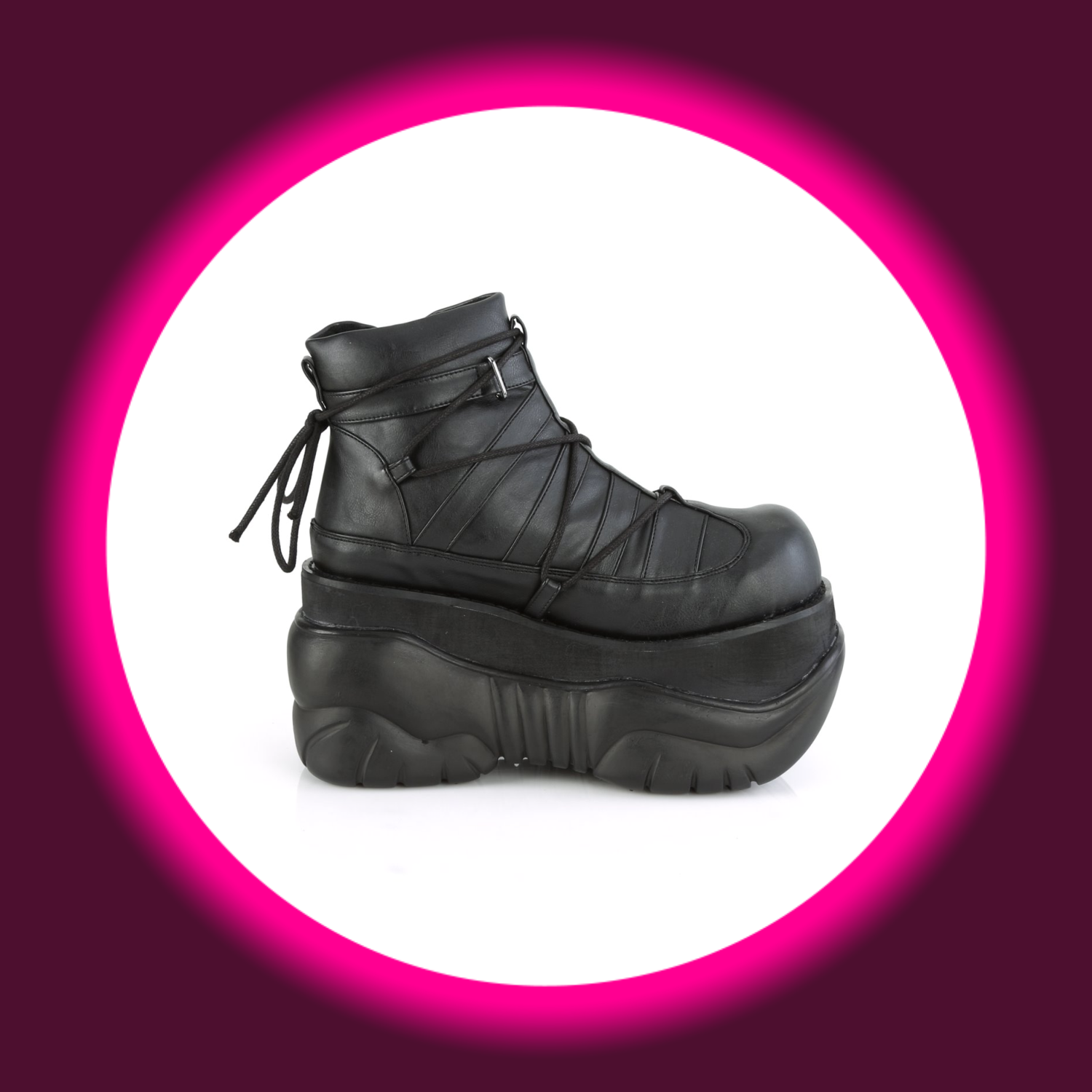 seitliche Ansicht schwarze Boots mit extradicker Sohle und Zugbändern, Demoniacult Boxer 13