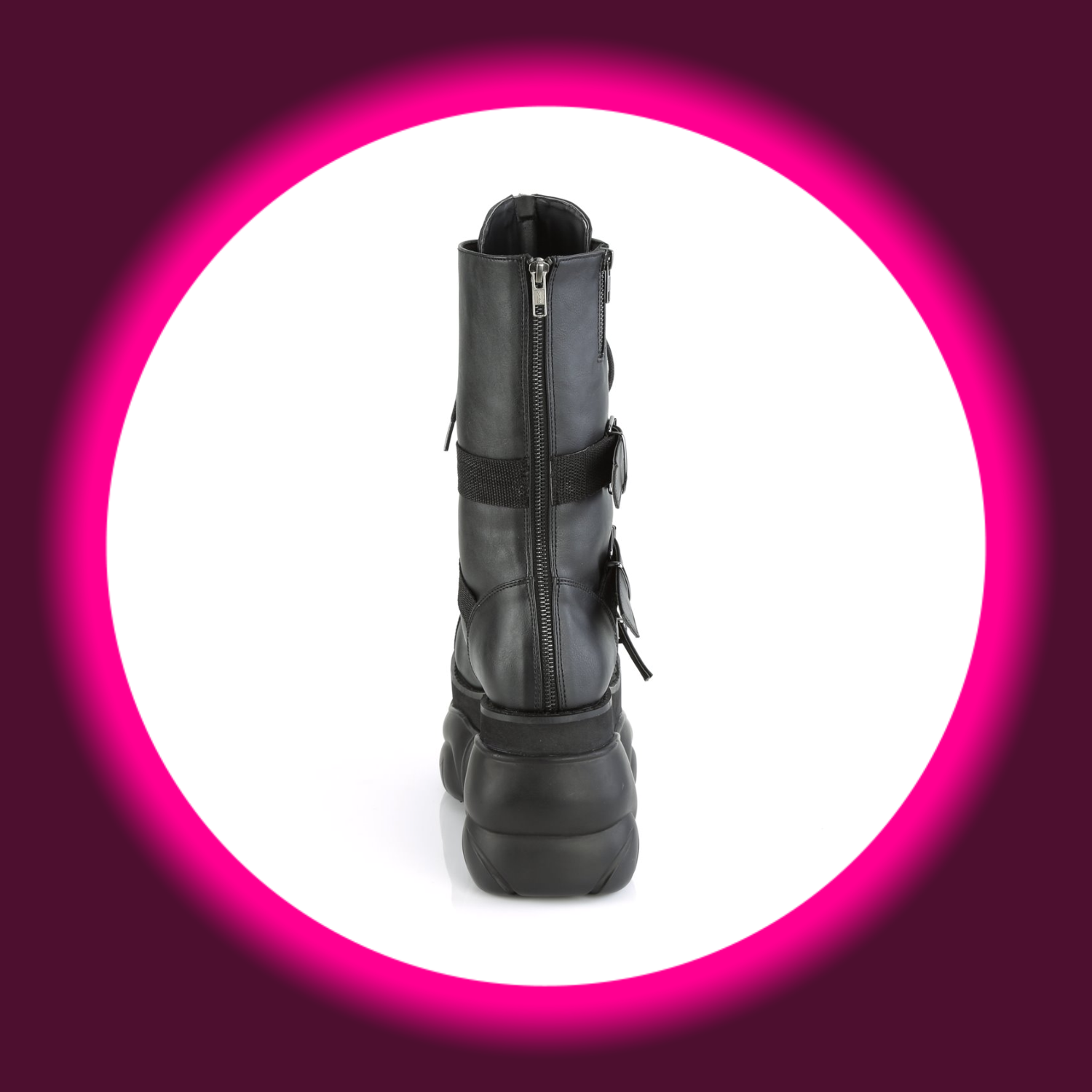 Rückansicht schwarze Stiefel mit dicker Sohle und Reißverschluss, Demoniacult Boxer 230