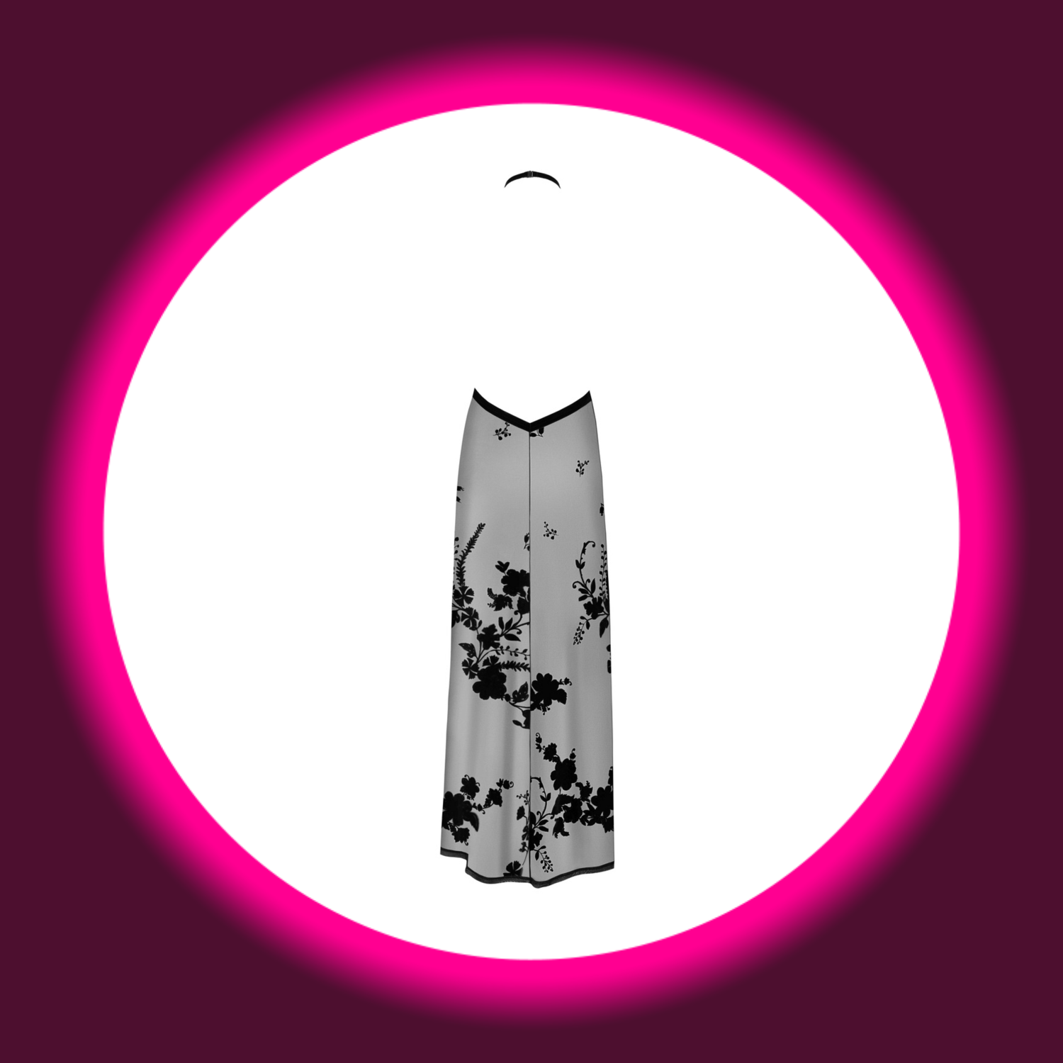 Rückansicht langes semitransparentes schwarzes Kleid mit Blumenmuster von Noir Handmade