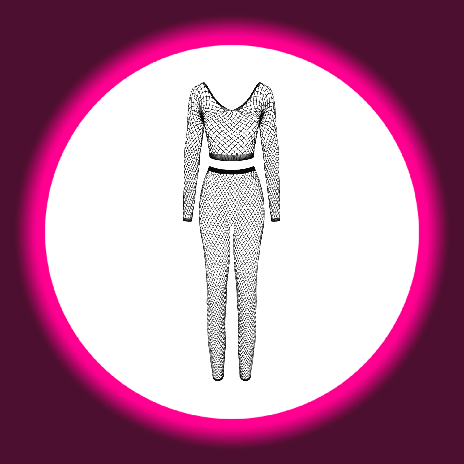 Frontansicht schwarzes Netzoberteil und schwarze Netzleggings von Fantasy by Cotelli