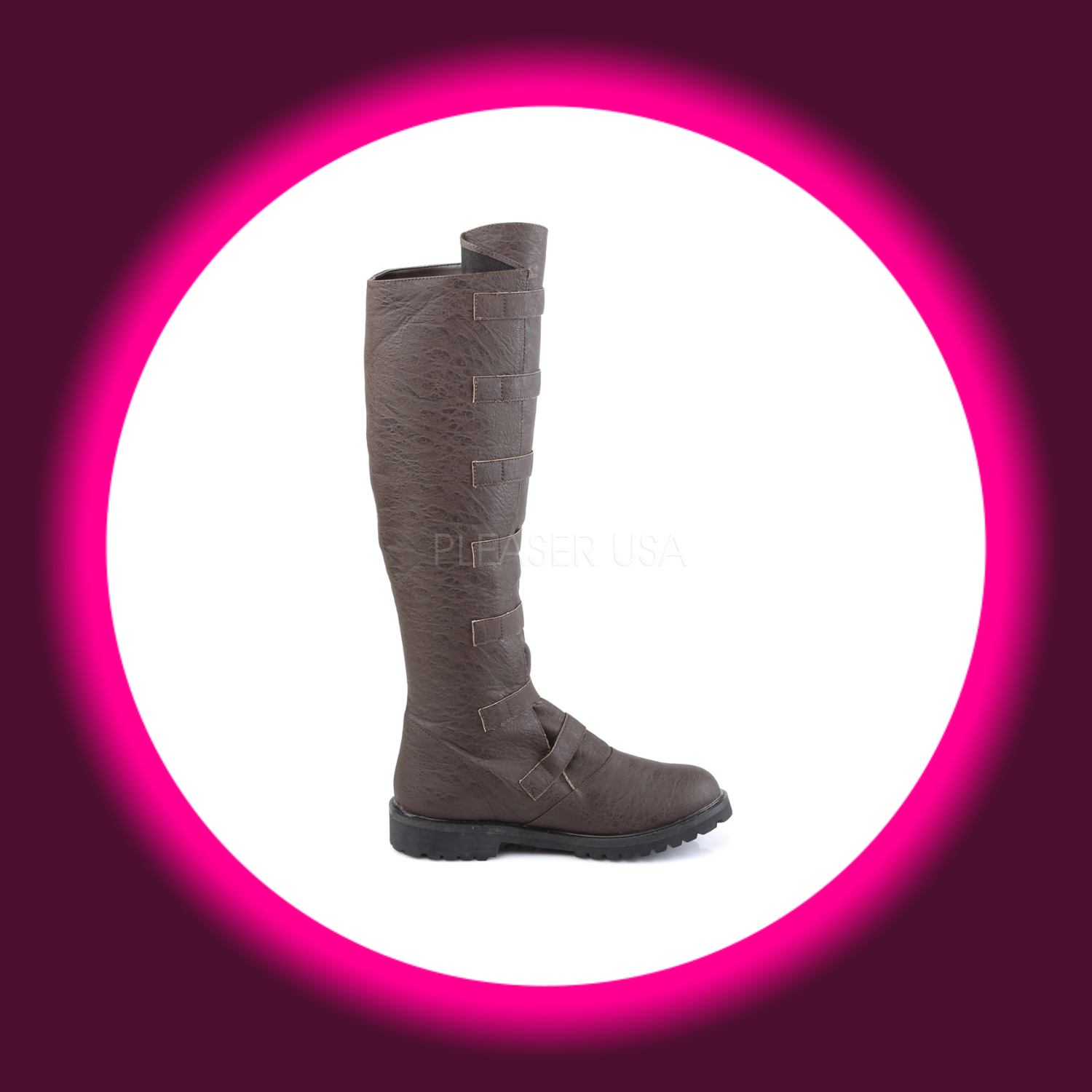 seitliche Ansicht braune Herrenstiefel mit 7 Schnallen und Gummisohle, Funtasma Gotham 110