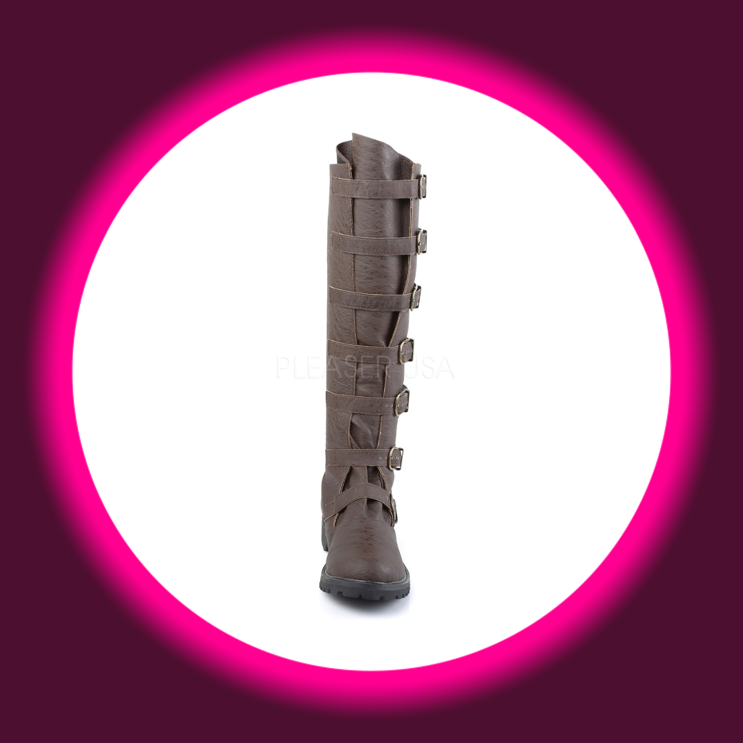 Frontansicht braune Herrenstiefel mit 7 Schnallen und Gummisohle, Funtasma Gotham 110