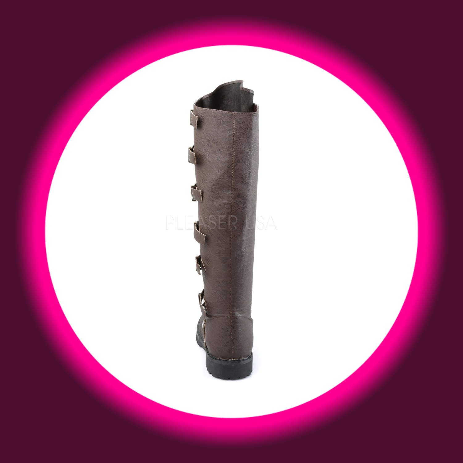 Rückansicht braune Herrenstiefel mit 7 Schnallen und Gummisohle, Funtasma Gotham 110