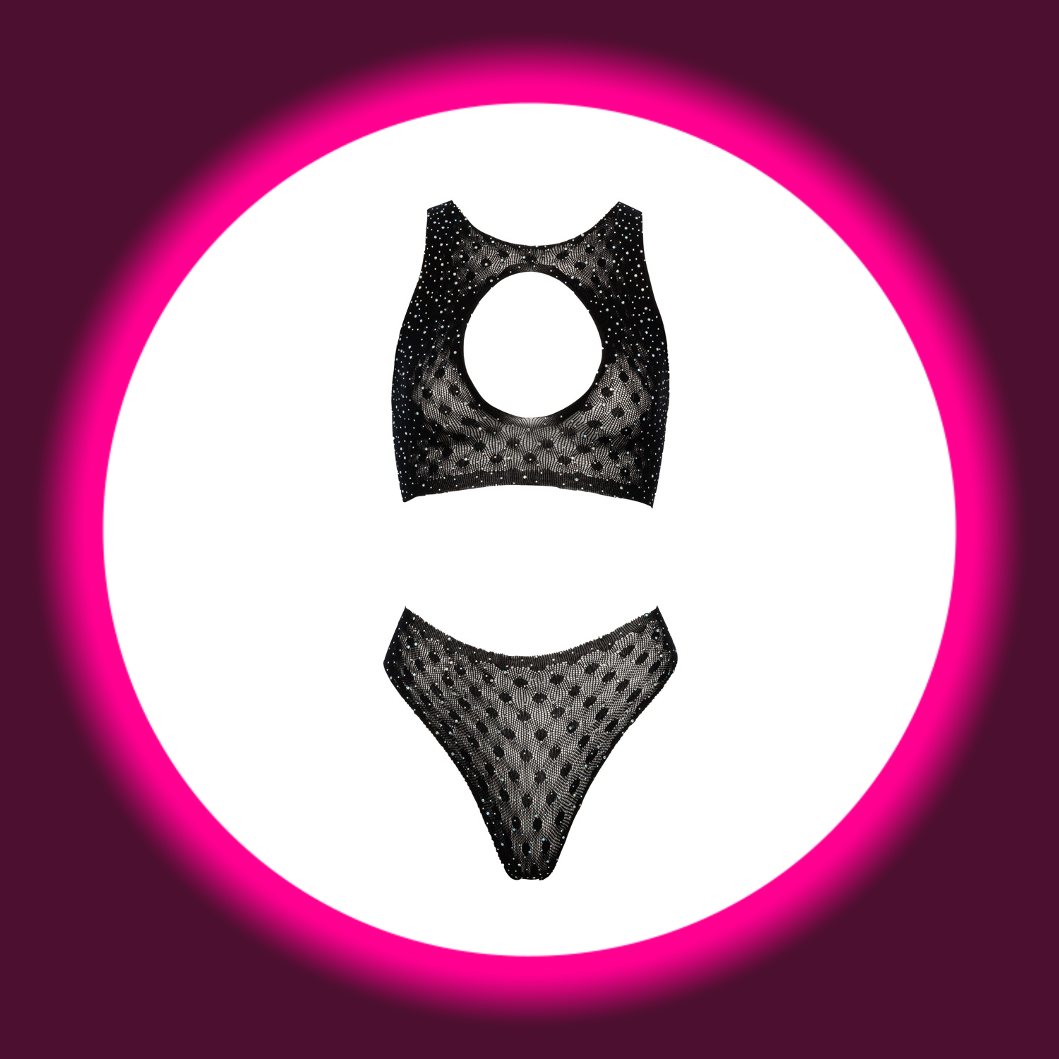 Frontansicht Dessous Set schwarz mit Glitzersteinen von Fantasy by Cotelli
