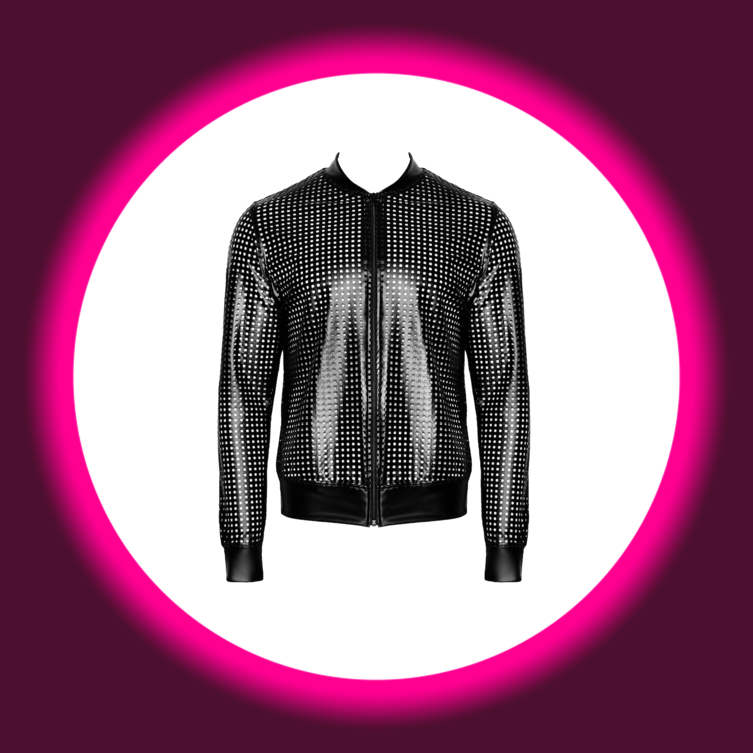 Frontansicht Jacke schwarz perforiert von Noir Handmade