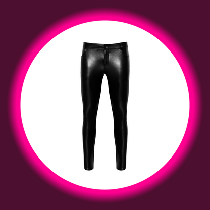 Frontansicht schwarze lange Hose in Schlangenhautoptik von Noir Handmade