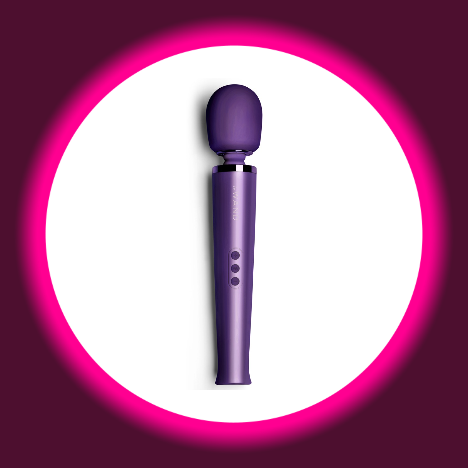 Frontansicht eines lila Massagestabs Wand Vibrators von Le Wand