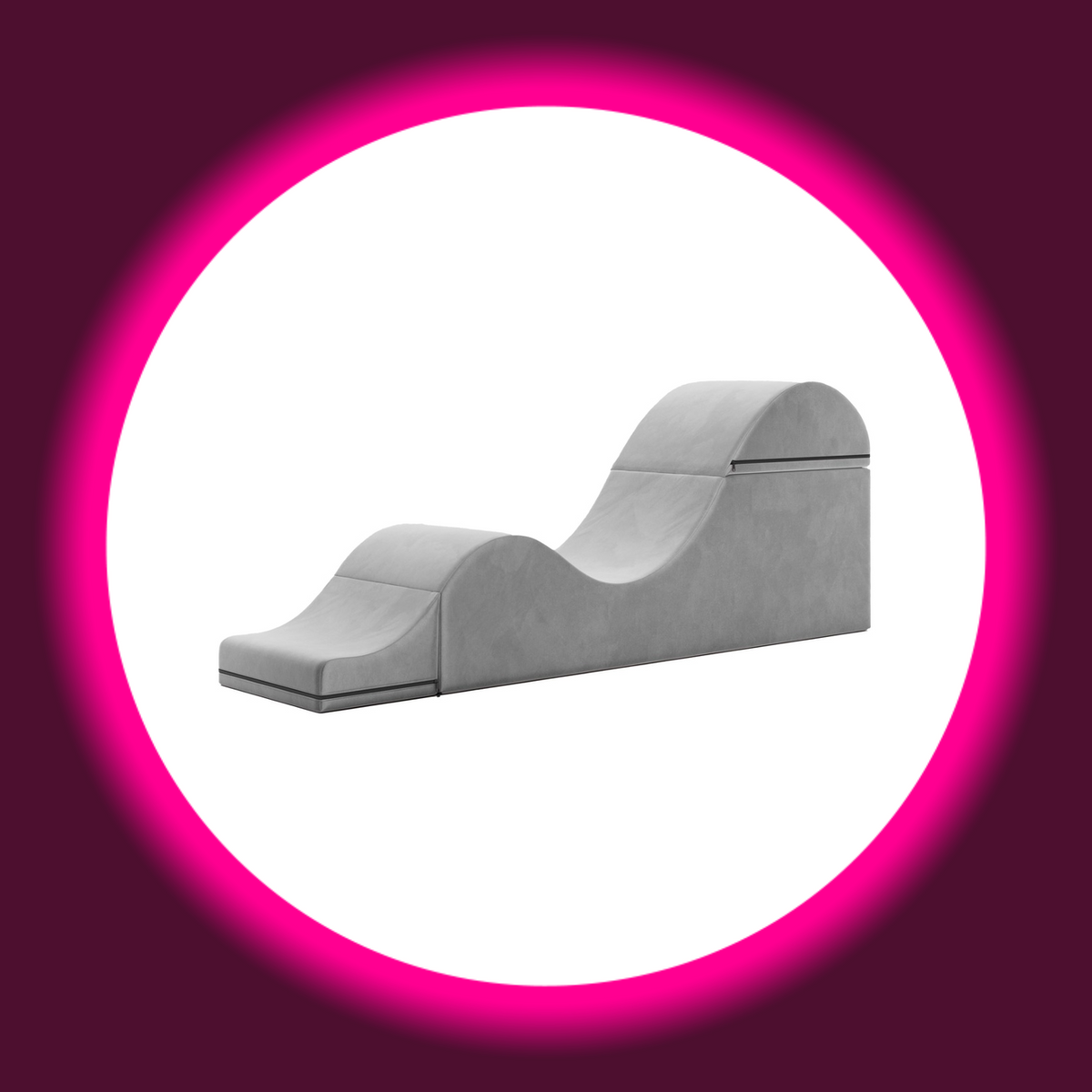 Liberator Aria Flip Chaise Liebesbank in Grau mit wellenförmiger Liegefläche und flach auslaufendem Fußteil, freigestellte Ansicht von der gegenüberliegenden Seite