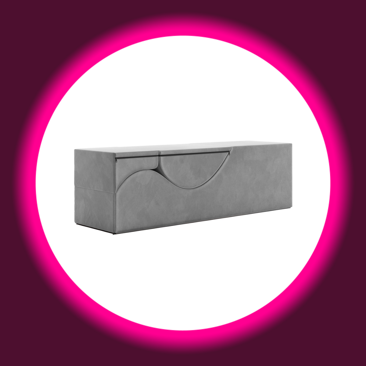 Liberator Aria Flip Chaise Liebesbank in Grau als rechteckige Sitzbank mit ebener Oberfläche und sichtbaren Konturen der eingeklappten Polsterelemente, schräge Gegenansicht